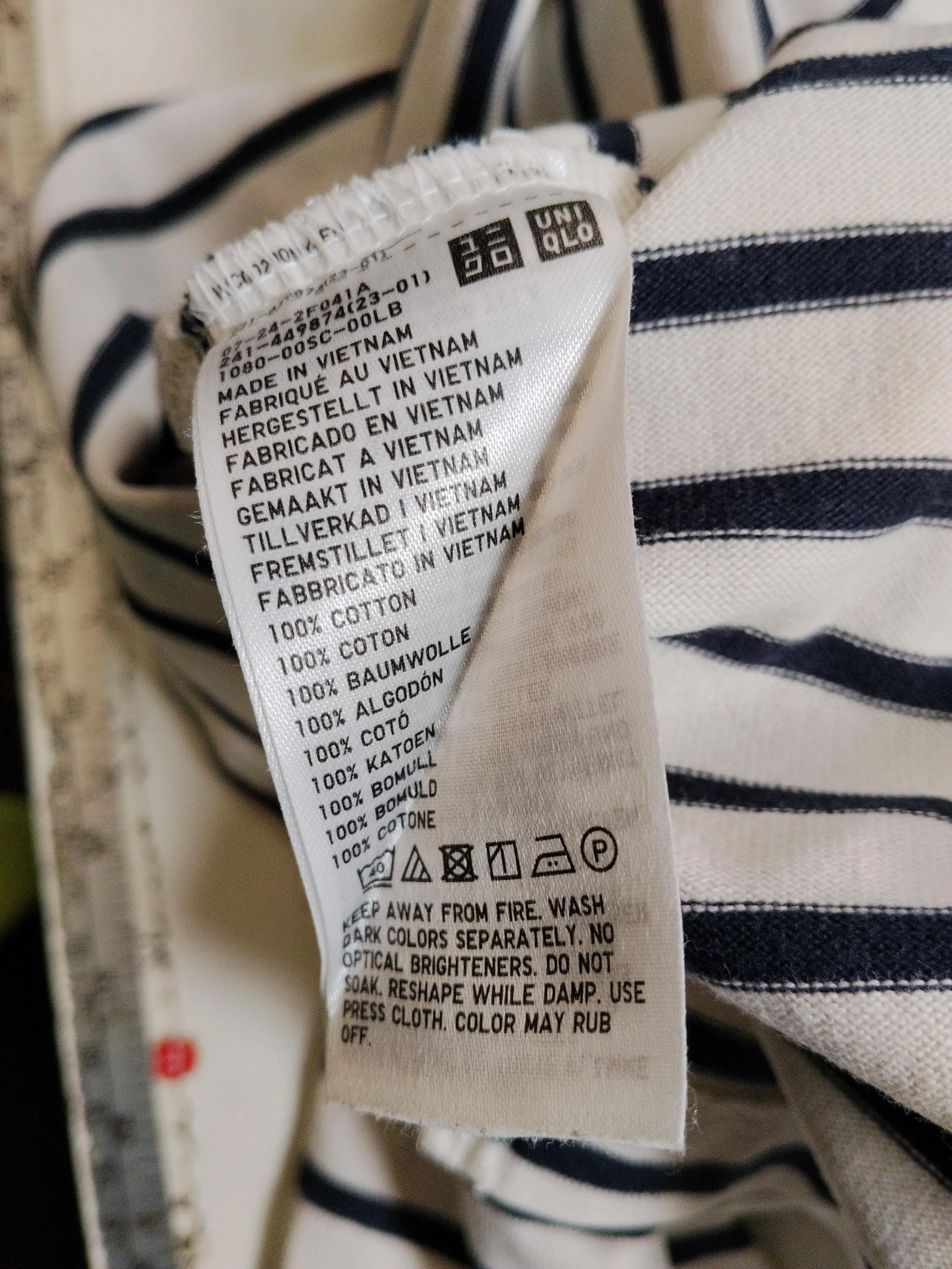 Uniqlo Women's Top S Cream Striped 100% Cotton Long Sleeve Round Neck Basic - Image 6