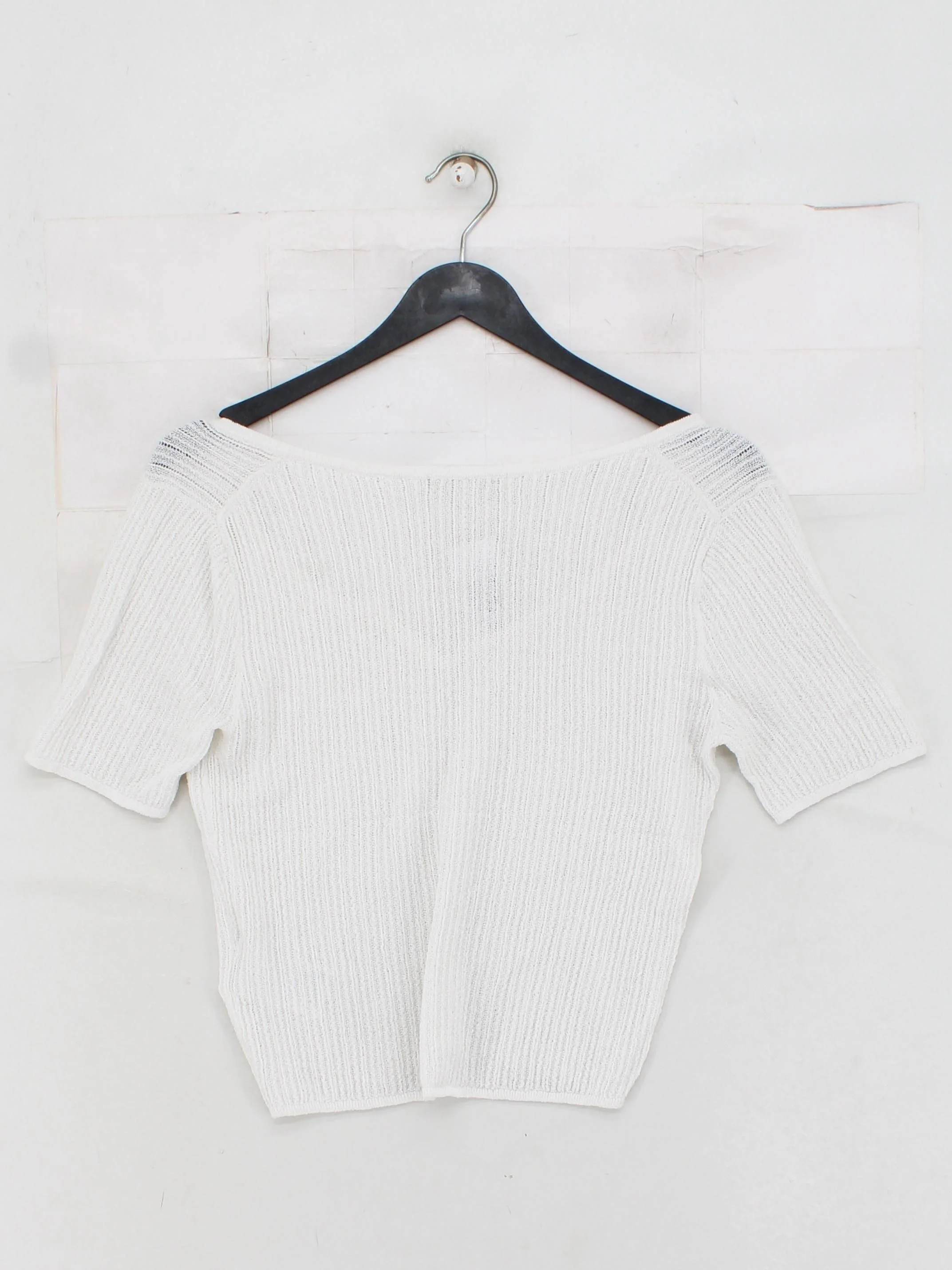 Uniqlo Women's Top S White Cotton with Polyamide Short Sleeve V-Neck Basic - Image 2
