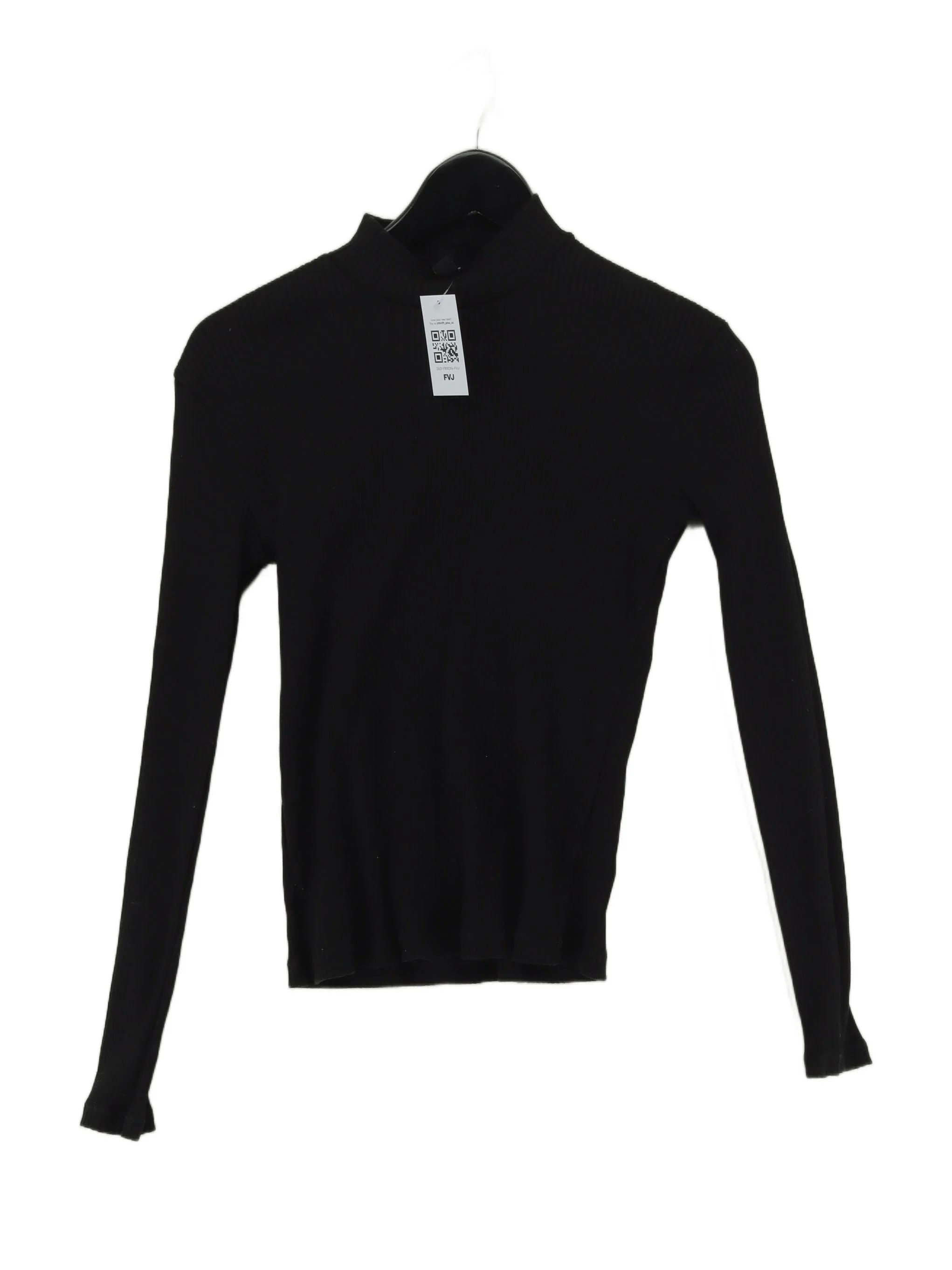 Uniqlo Women's Top XS Black Cotton with Elastane Long Sleeve High Neck Basic