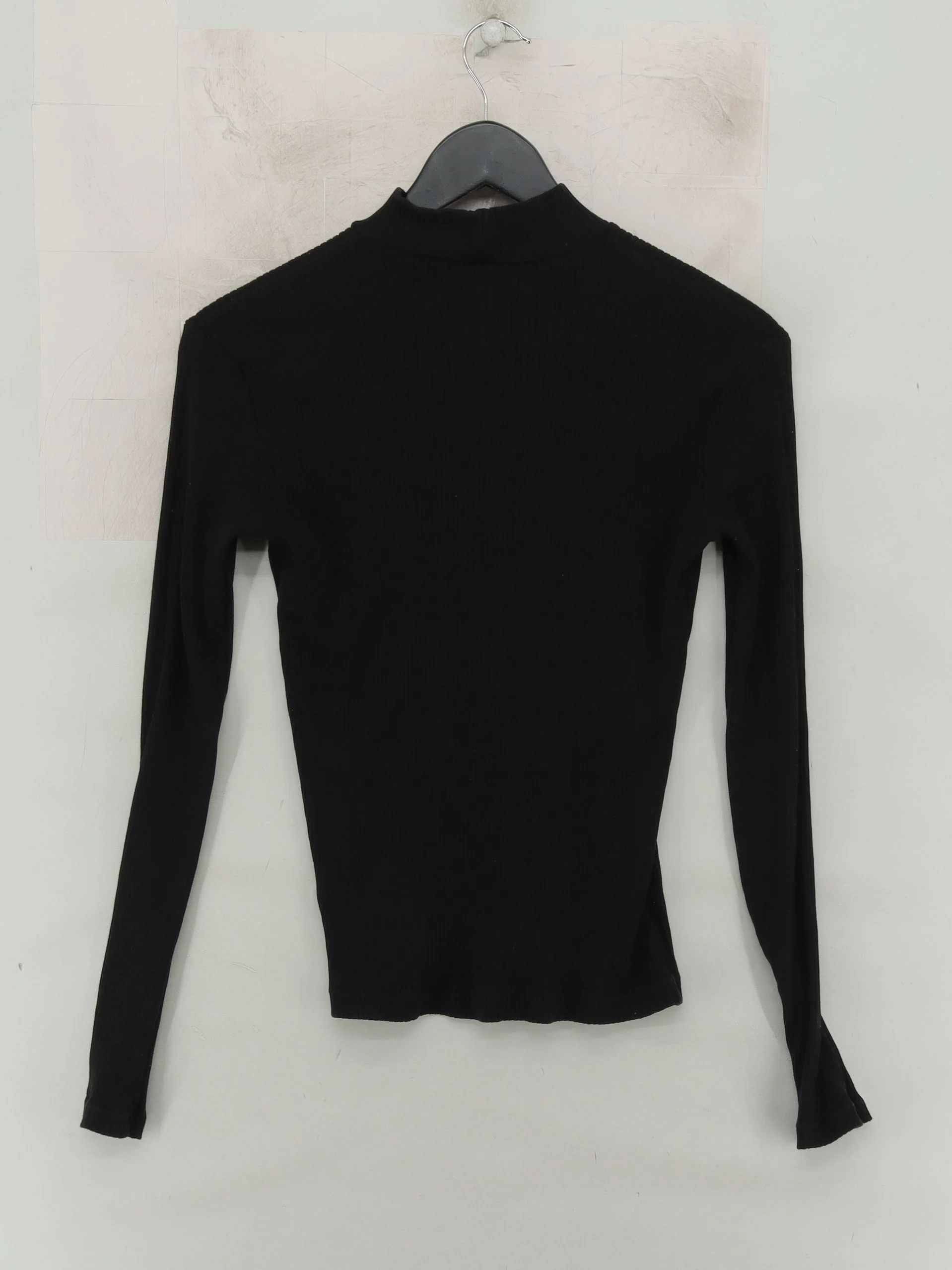Uniqlo Women's Top XS Black Cotton with Elastane Long Sleeve High Neck Basic - Image 2