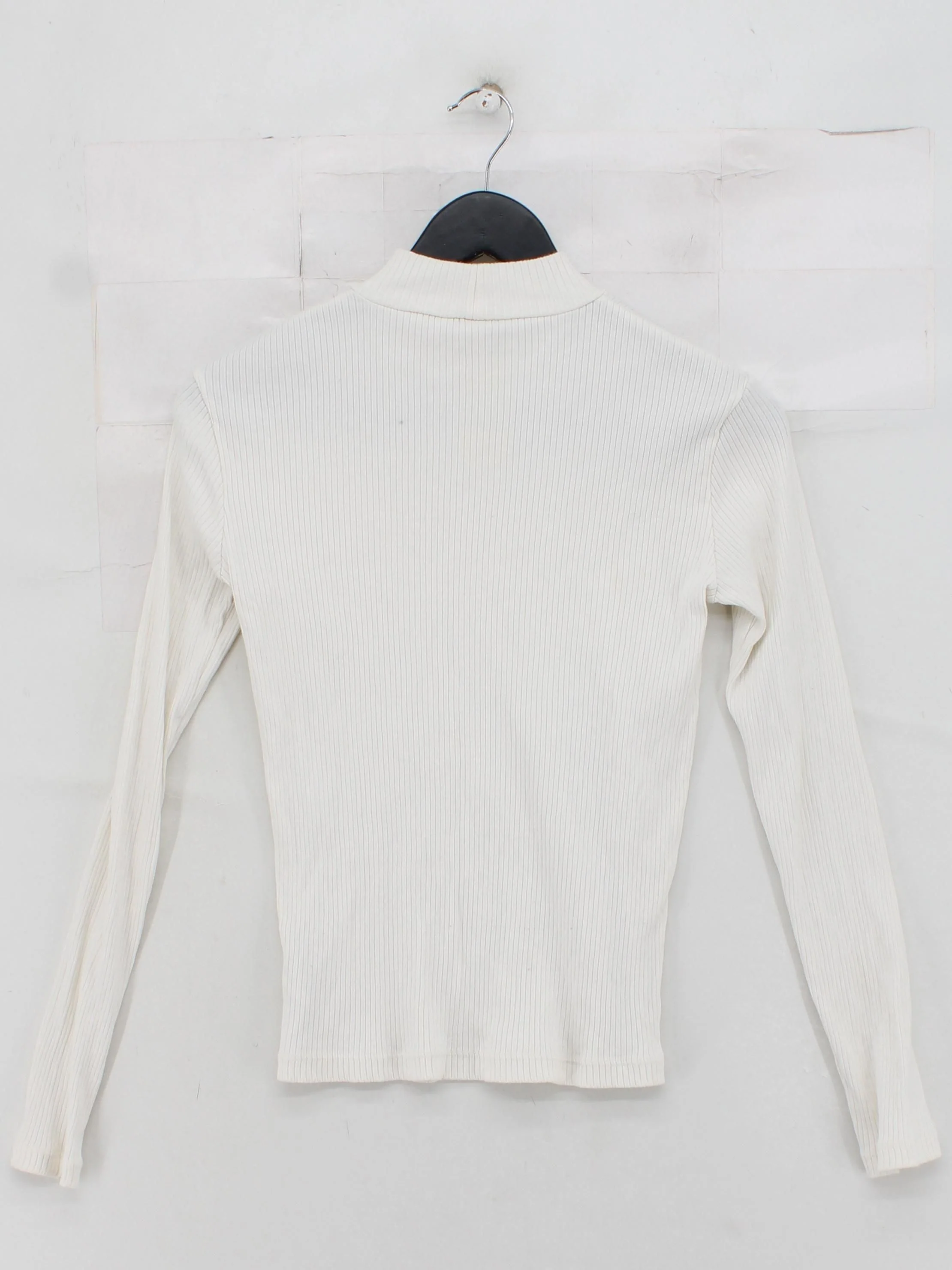 Uniqlo Women's Top XS White Cotton with Elastane Long Sleeve Mock Neck Basic - Image 2
