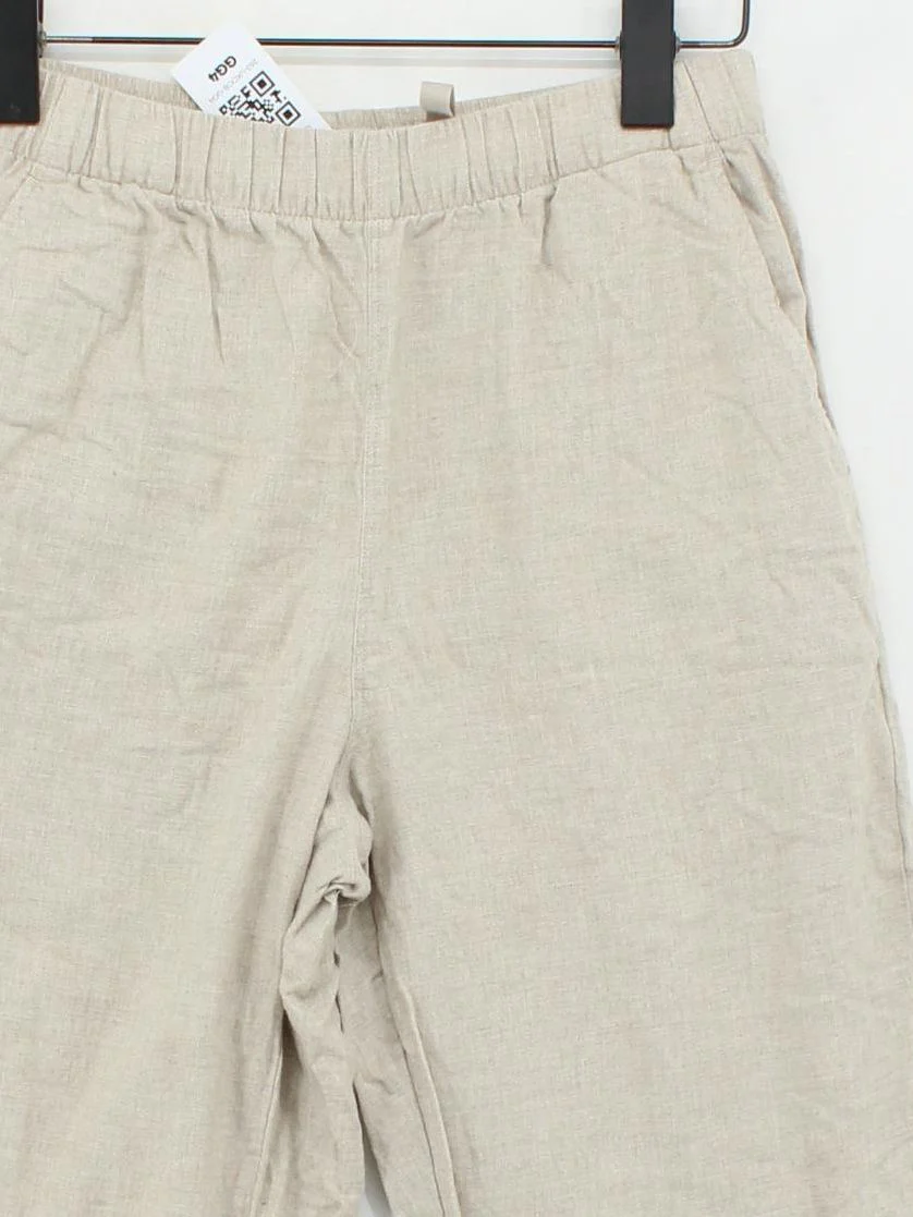 Uniqlo Women's Trousers S Cream 100% Cotton Wide-Leg Cropped - Image 3