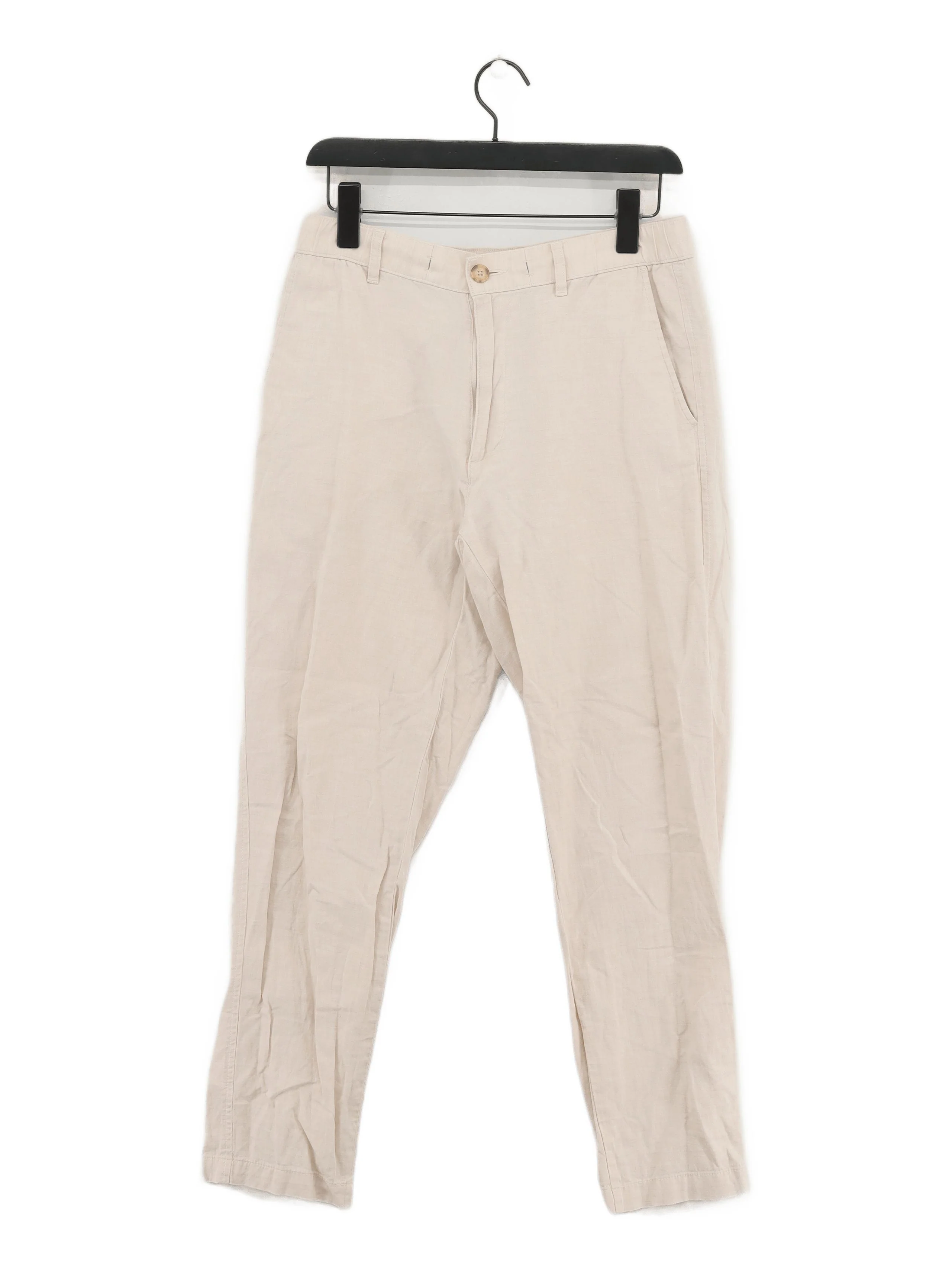 Uniqlo Women's Trousers S Cream Cotton with Elastane, Linen Straight Chino