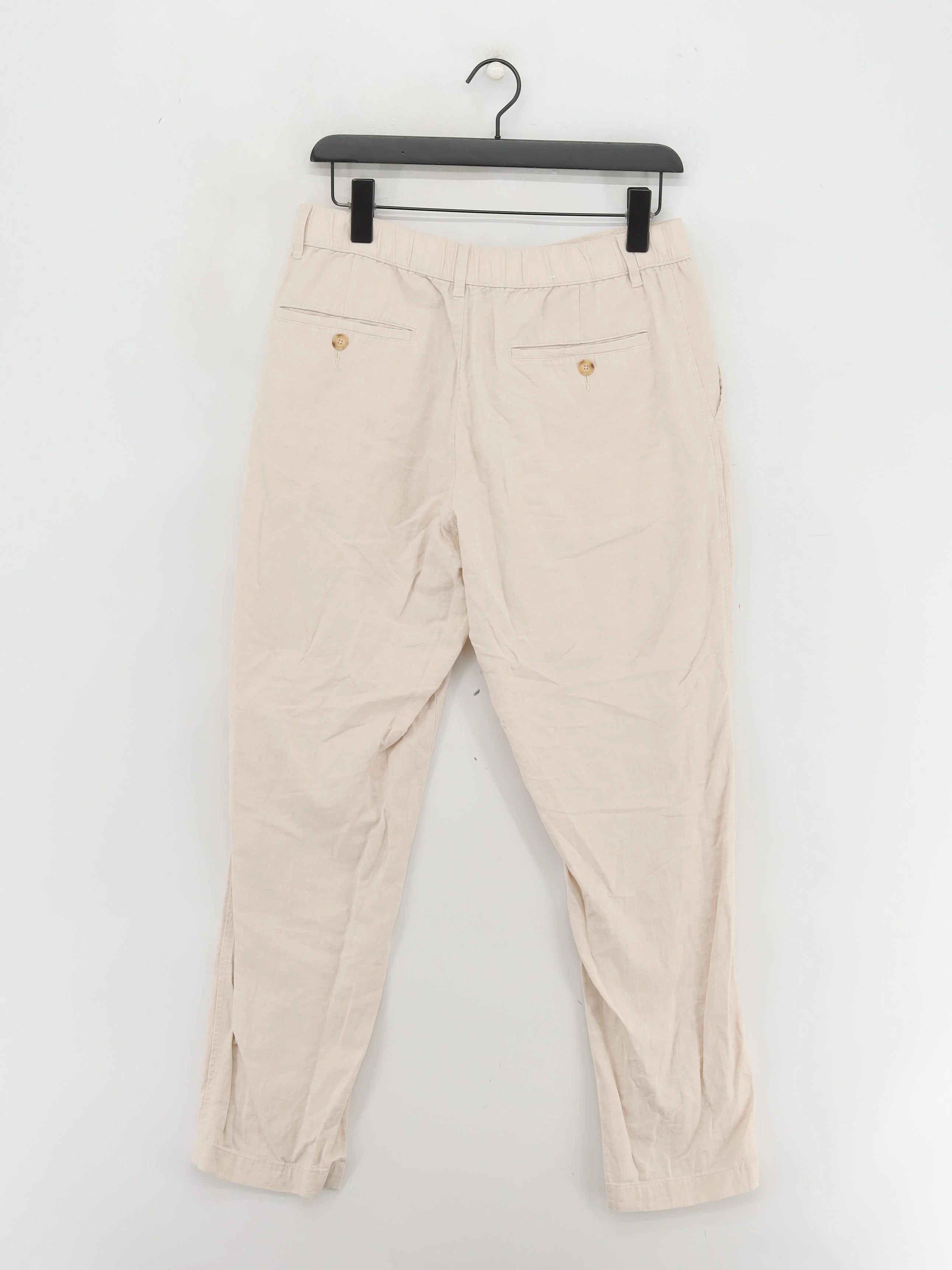 Uniqlo Women's Trousers S Cream Cotton with Elastane, Linen Straight Chino - Image 2