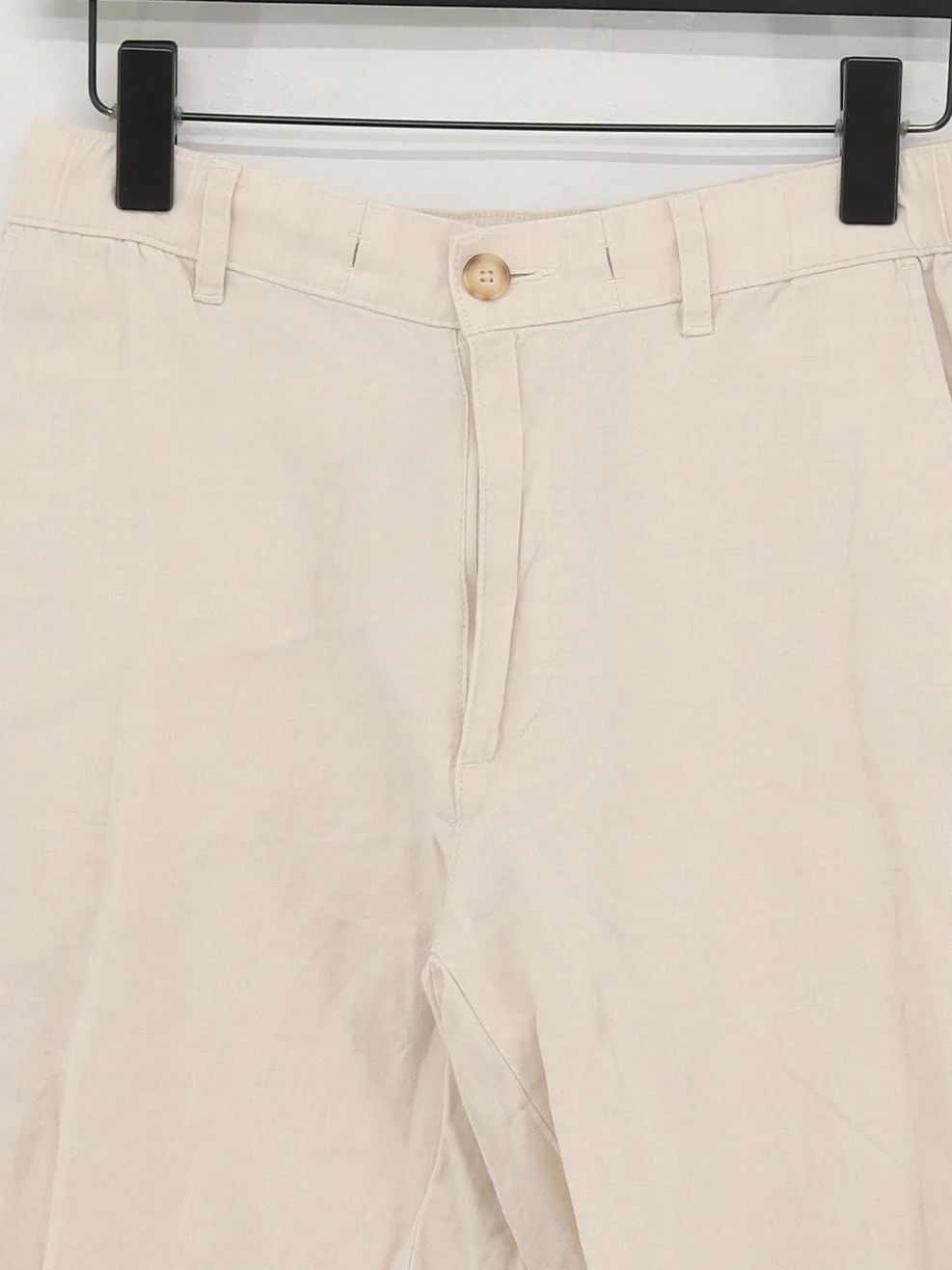 Uniqlo Women's Trousers S Cream Cotton with Elastane, Linen Straight Chino - Image 3