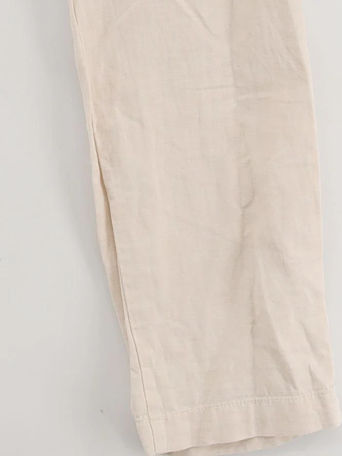 Uniqlo Women's Trousers S Cream Cotton with Elastane, Linen Straight Chino - Image 4