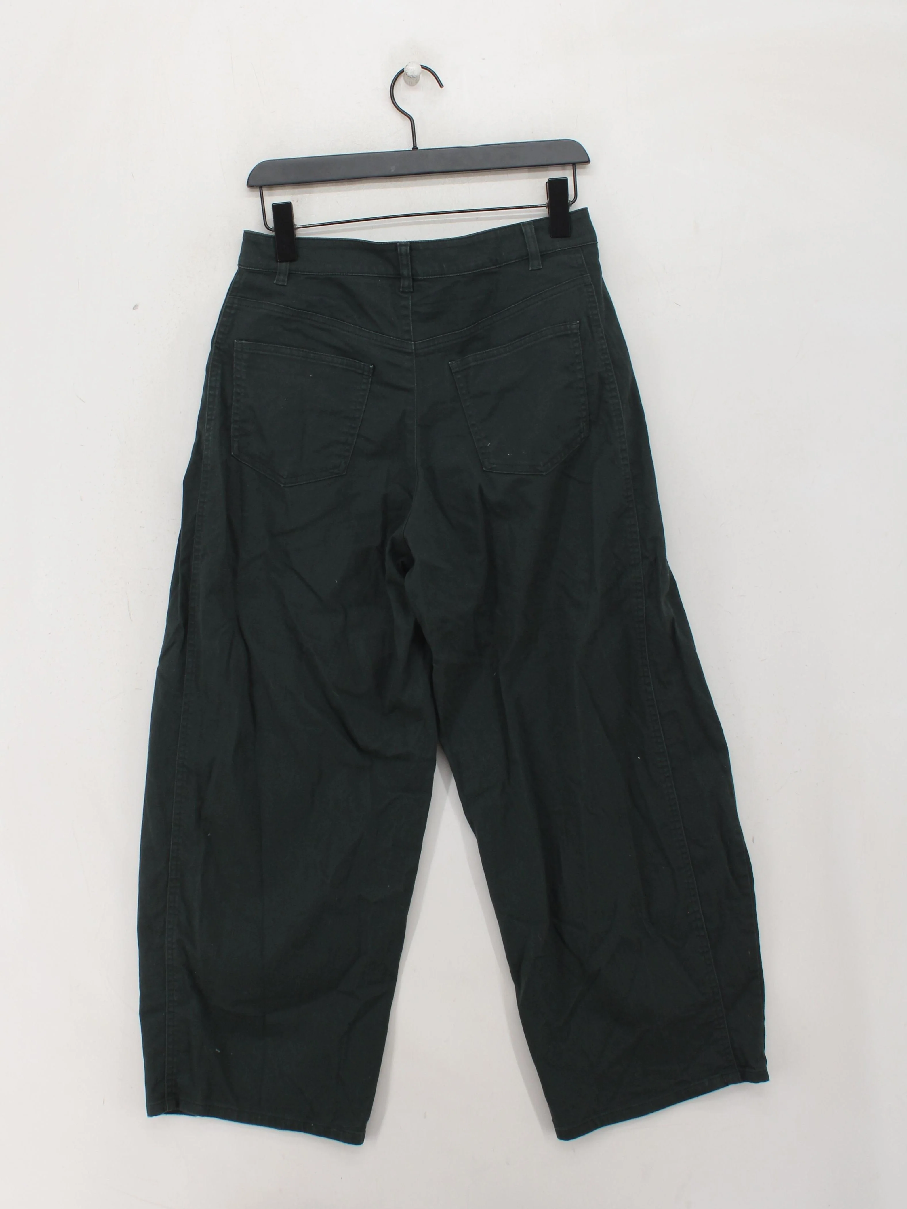 Uniqlo Women's Trousers W 26 in Green Cotton with Elastane Wide-Leg Cropped - Image 2