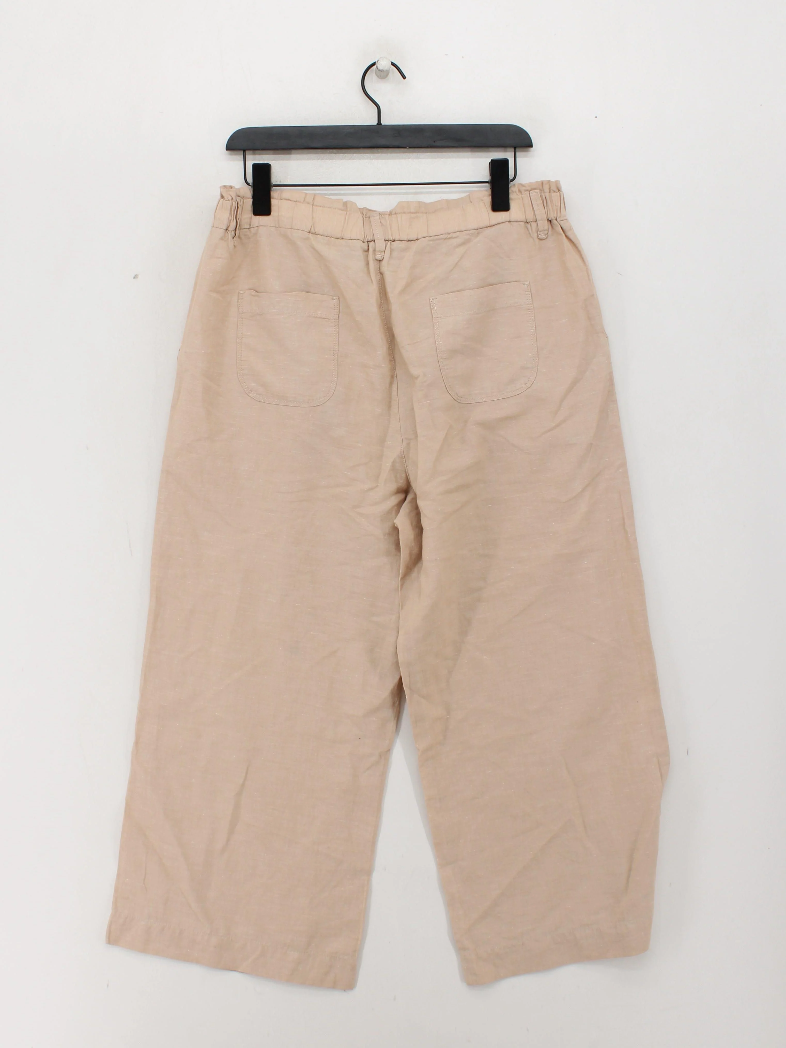 Uniqlo Women's Trousers XL Tan Linen with Cotton Wide-Leg Cropped - Image 2