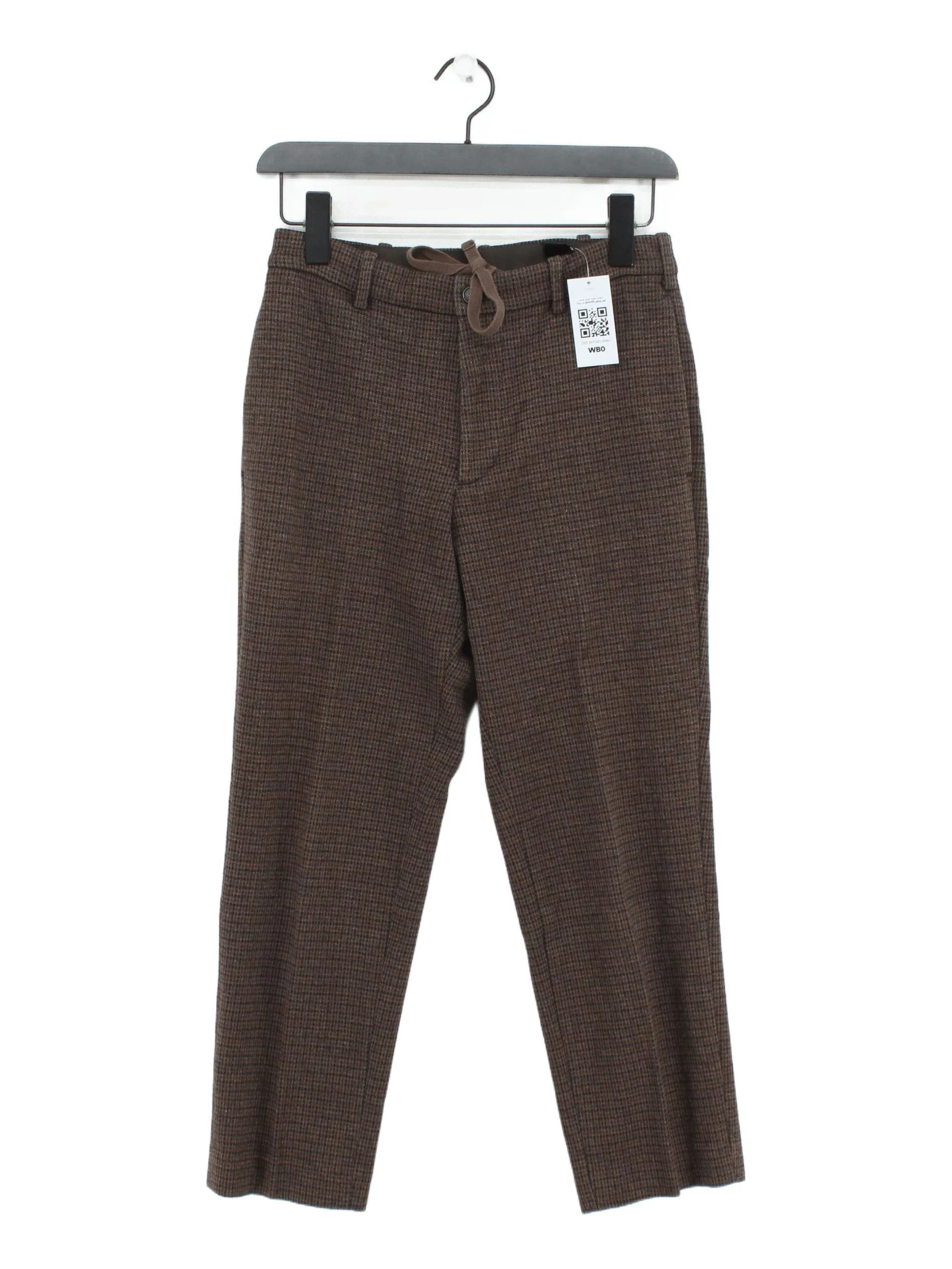 Uniqlo Women's Trousers XS Brown Checkered Cotton with Polyester Tapered Cropped