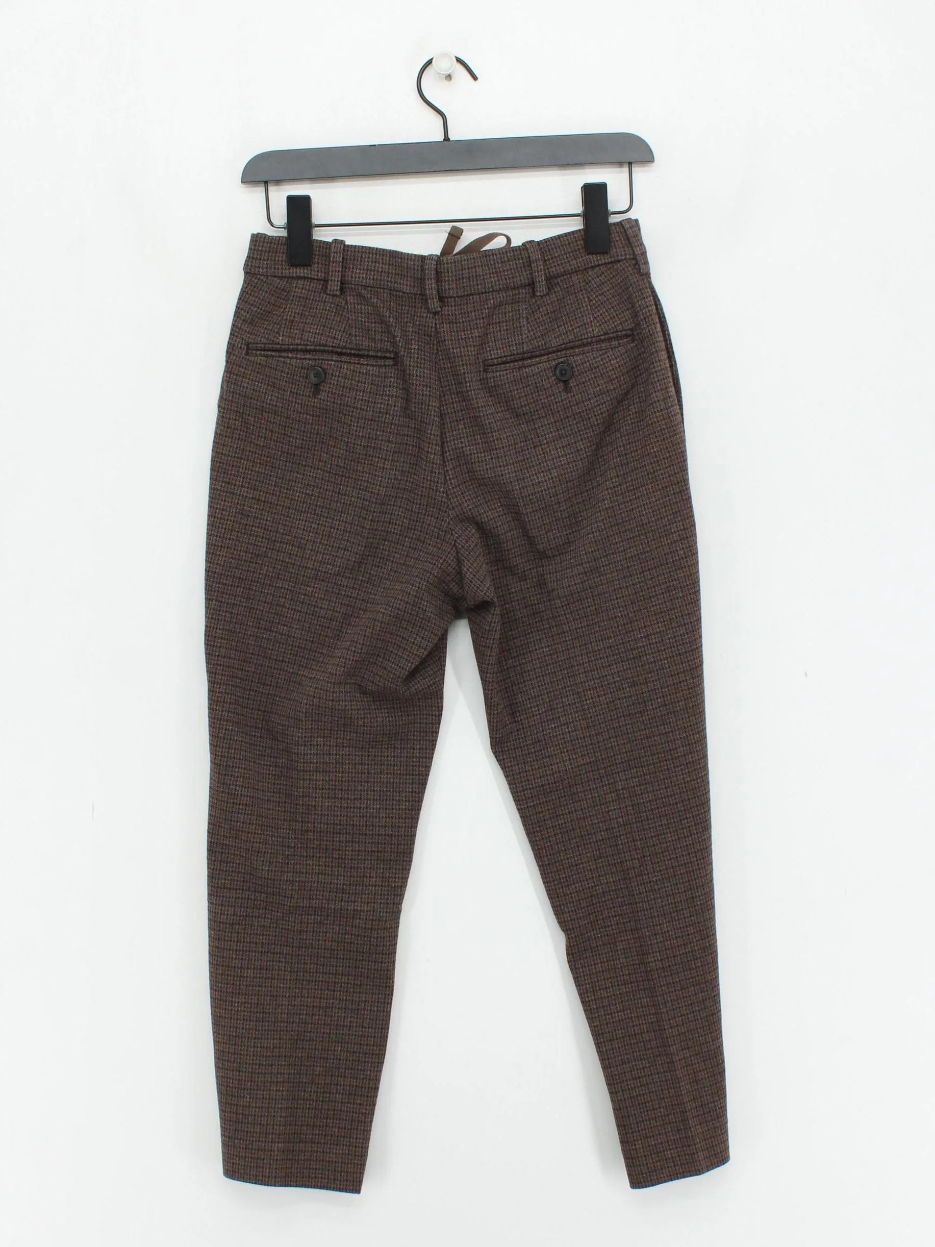 Uniqlo Women's Trousers XS Brown Checkered Cotton with Polyester Tapered Cropped - Image 2