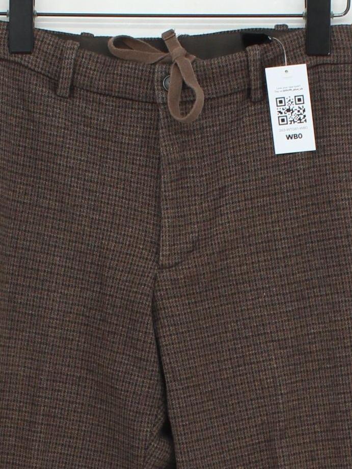 Uniqlo Women's Trousers XS Brown Checkered Cotton with Polyester Tapered Cropped - Image 3