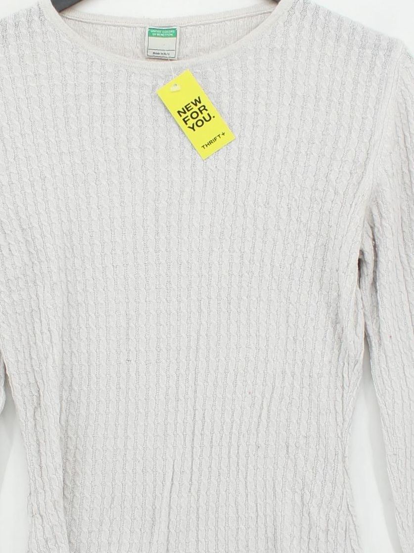 United Colors Of Benetton Women's Jumper M Cream 100% Other Crew Neck Pullover - Image 3
