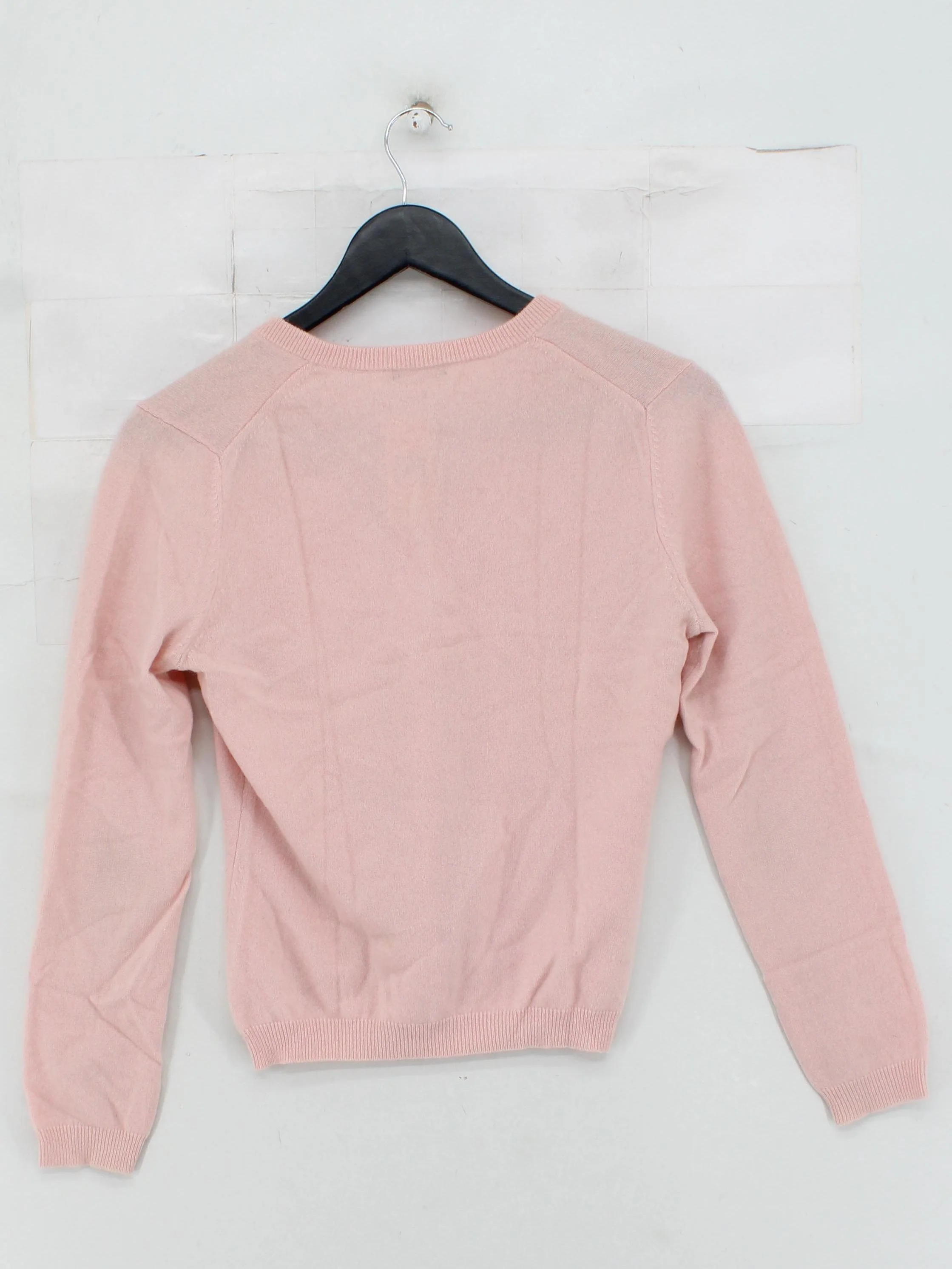 United Colors Of Benetton Women's Jumper S Pink 100% Cashmere V-Neck Pullover - Image 2