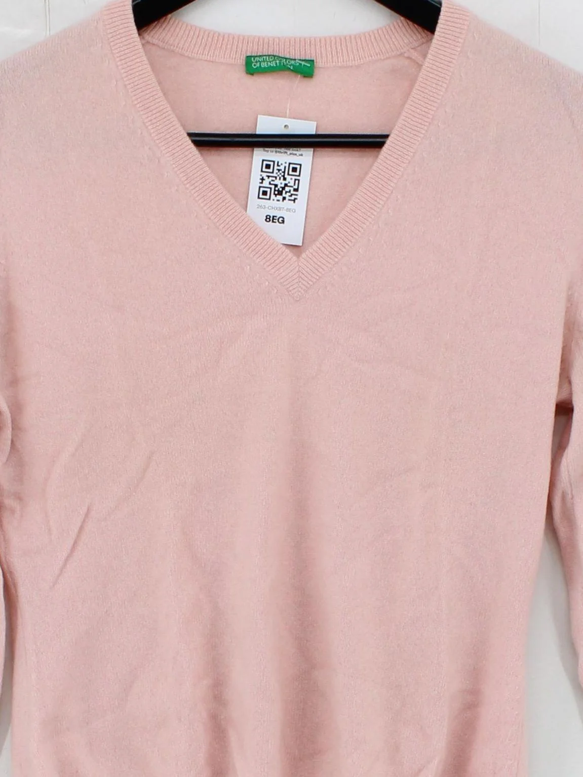 United Colors Of Benetton Women's Jumper S Pink 100% Cashmere V-Neck Pullover - Image 3