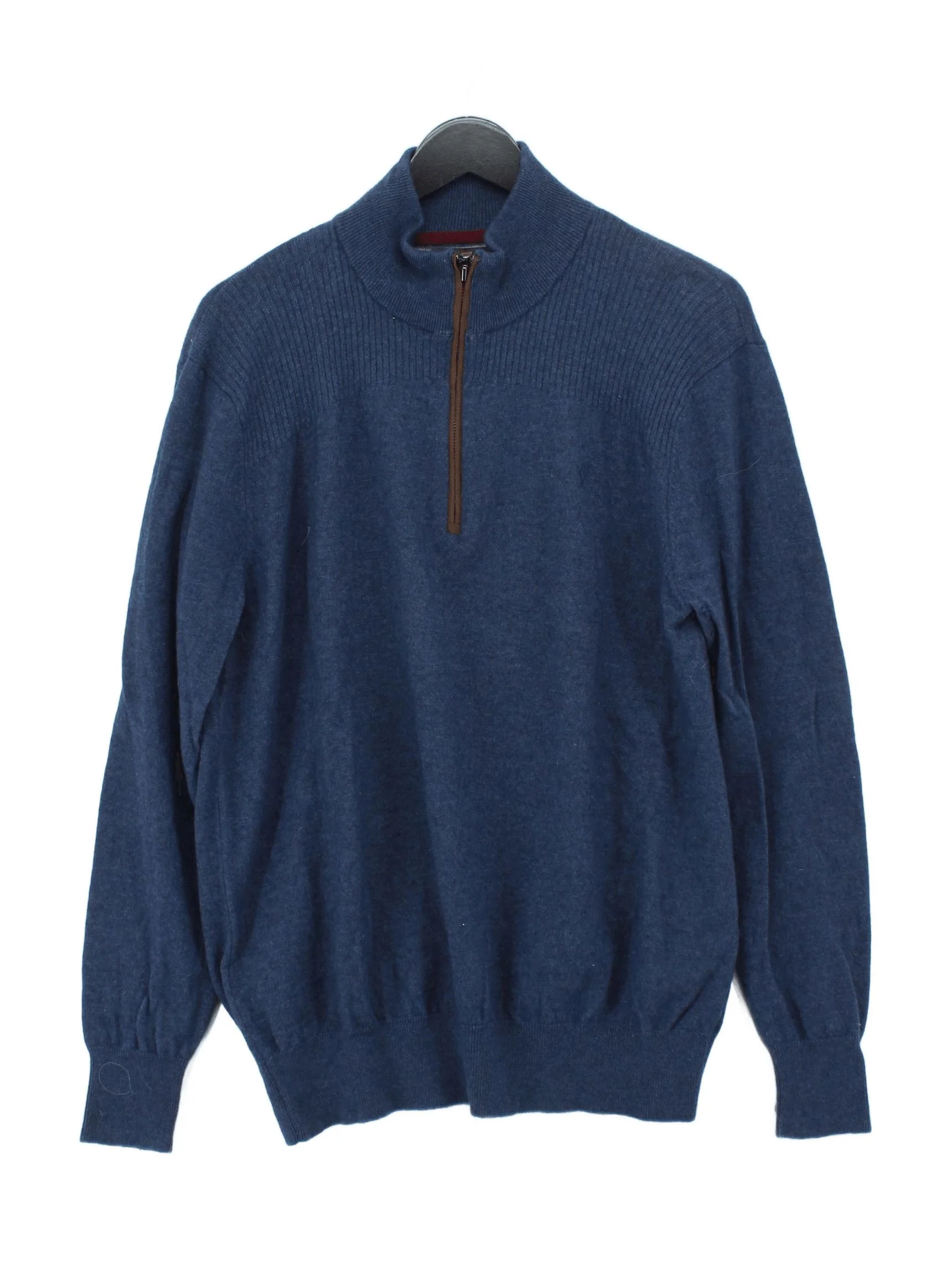 Vedoneire Men's Jumper L Blue Wool with Nylon High Neck Pullover