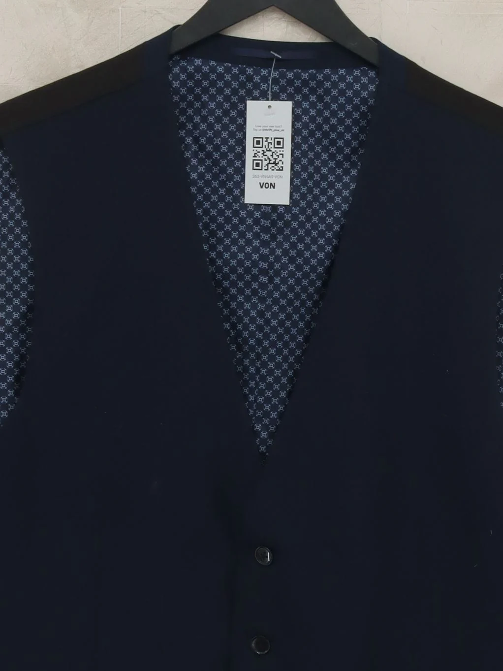 Ventura Men's Coat Chest: 44 in Blue Geometric Polyester with Viscose Overcoat - Image 3