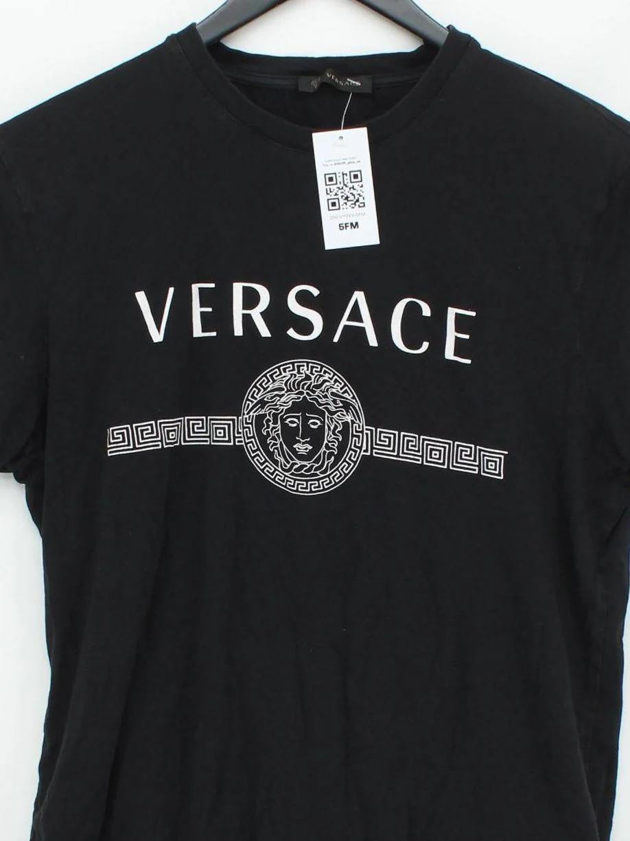 Versace Men's T-Shirt M Black Graphic 100% Cotton Basic - Image 3