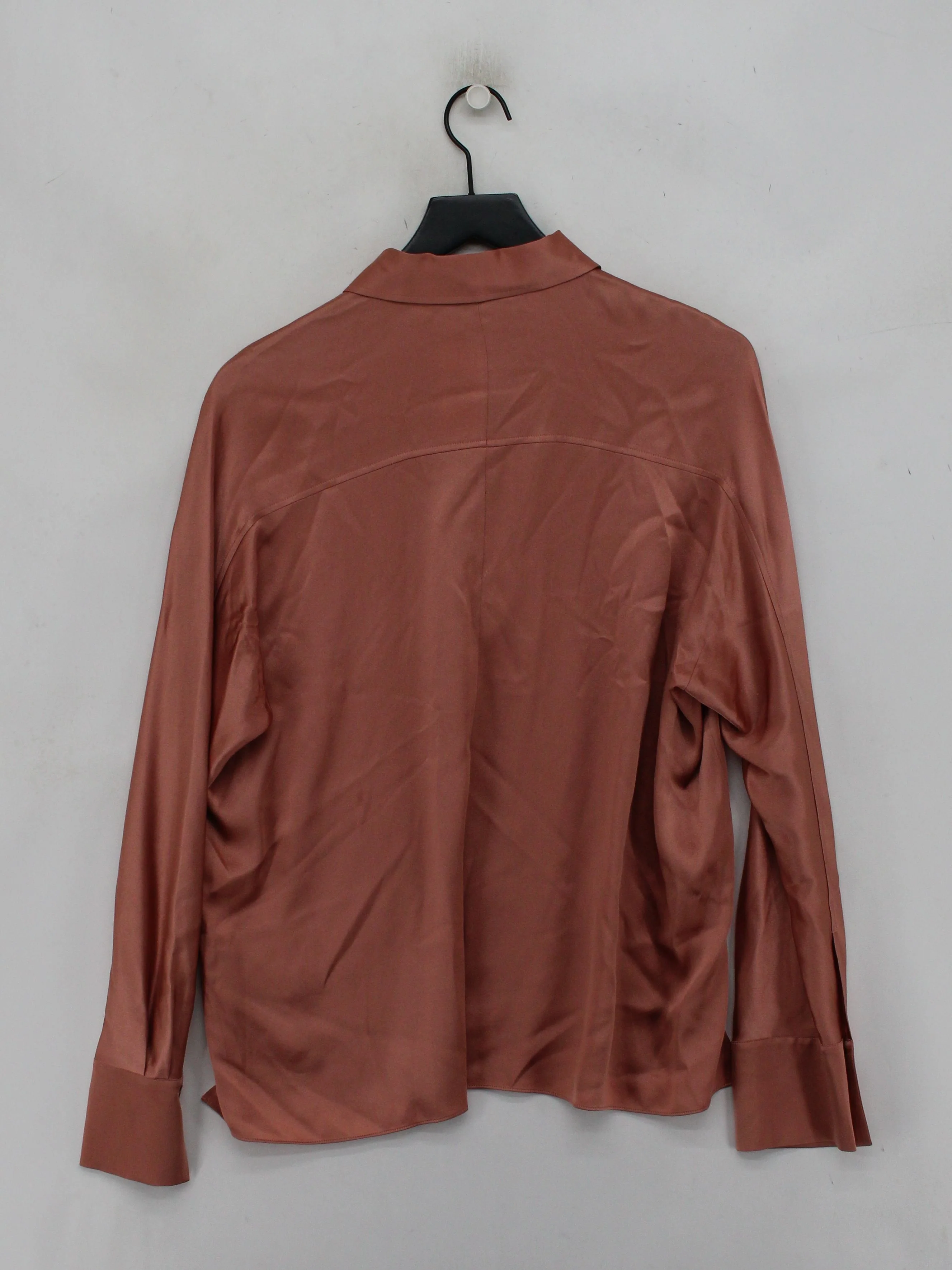 Vince Women's Blouse L Tan 100% Silk Long Sleeve Collared Basic - Image 2