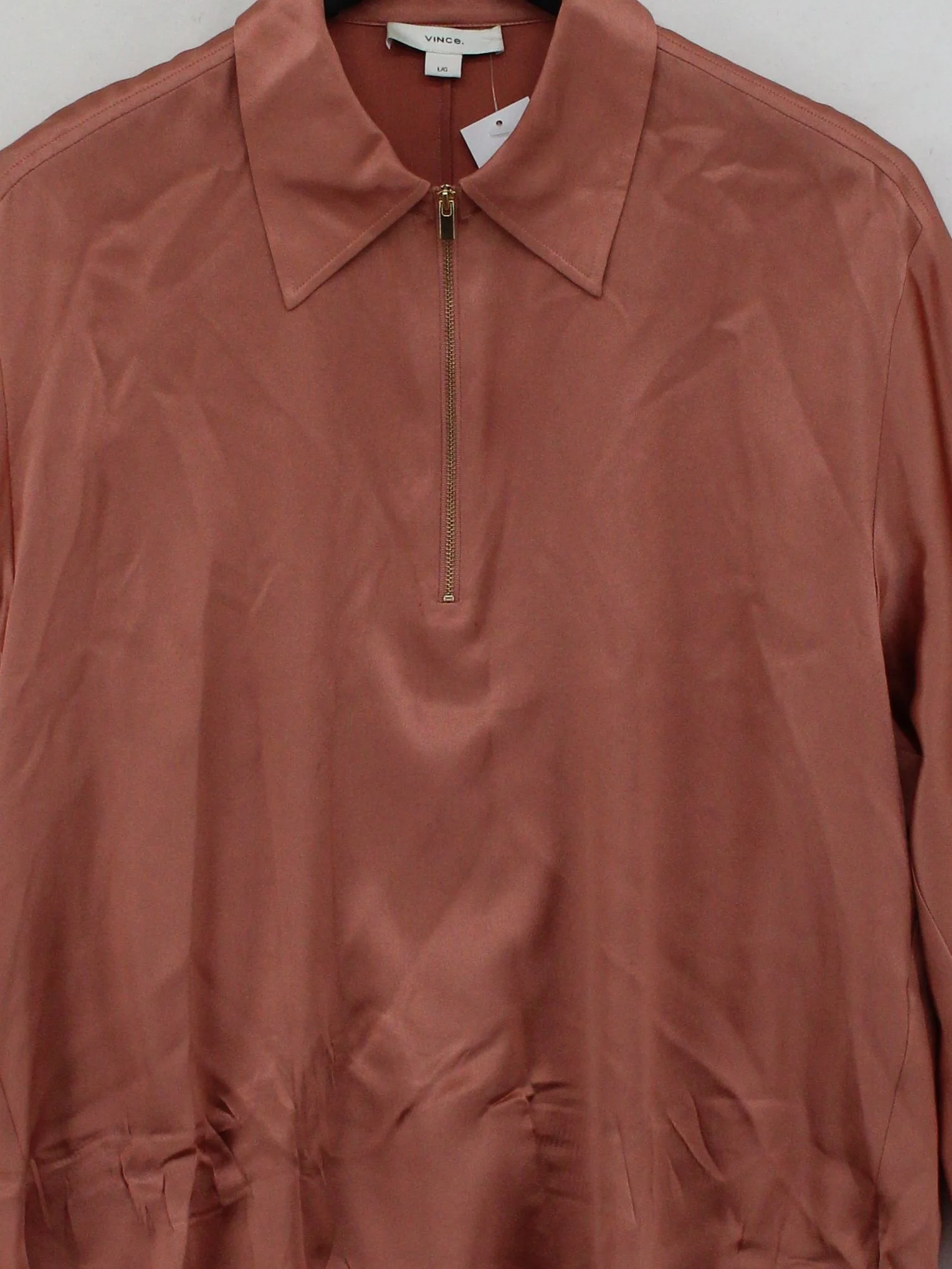 Vince Women's Blouse L Tan 100% Silk Long Sleeve Collared Basic - Image 3