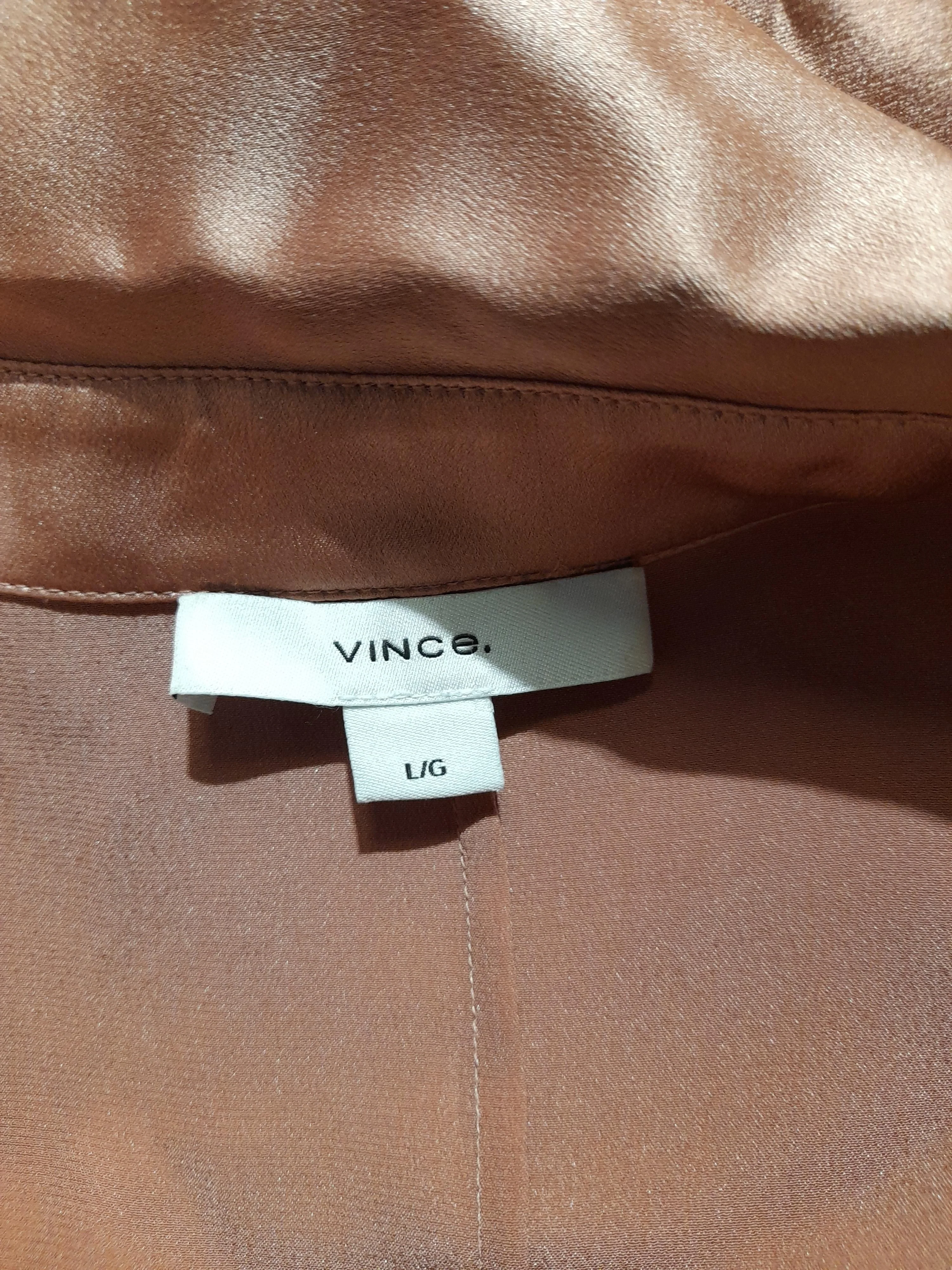 Vince Women's Blouse L Tan 100% Silk Long Sleeve Collared Basic - Image 5