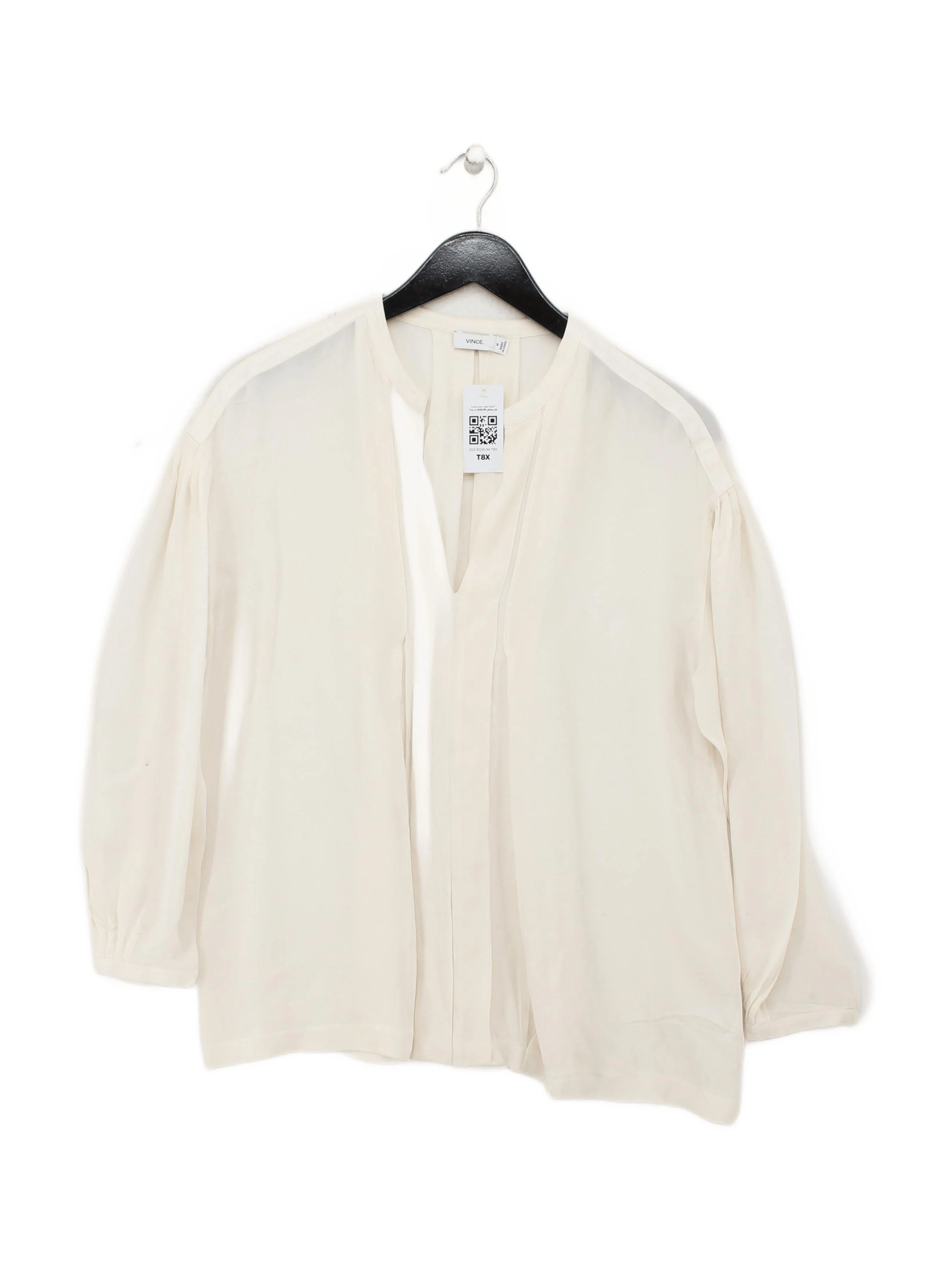 Vince Women's Blouse M Cream 100% Silk 3/4 Sleeve V-Neck Basic