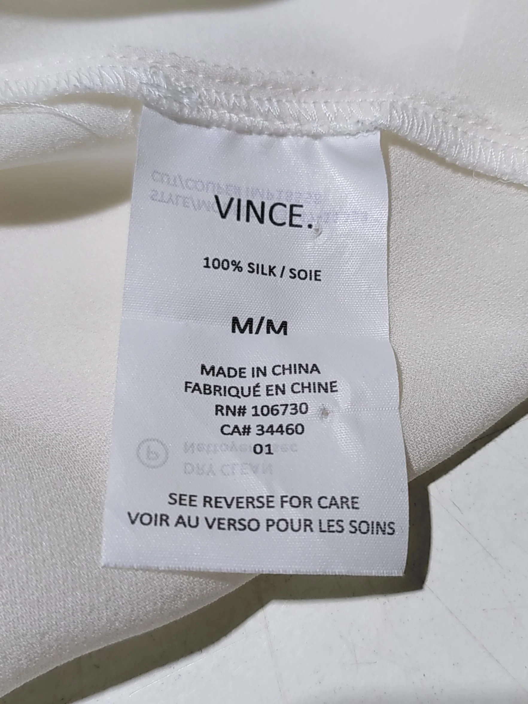 Vince Women's Blouse M Cream 100% Silk 3/4 Sleeve V-Neck Basic - Image 7