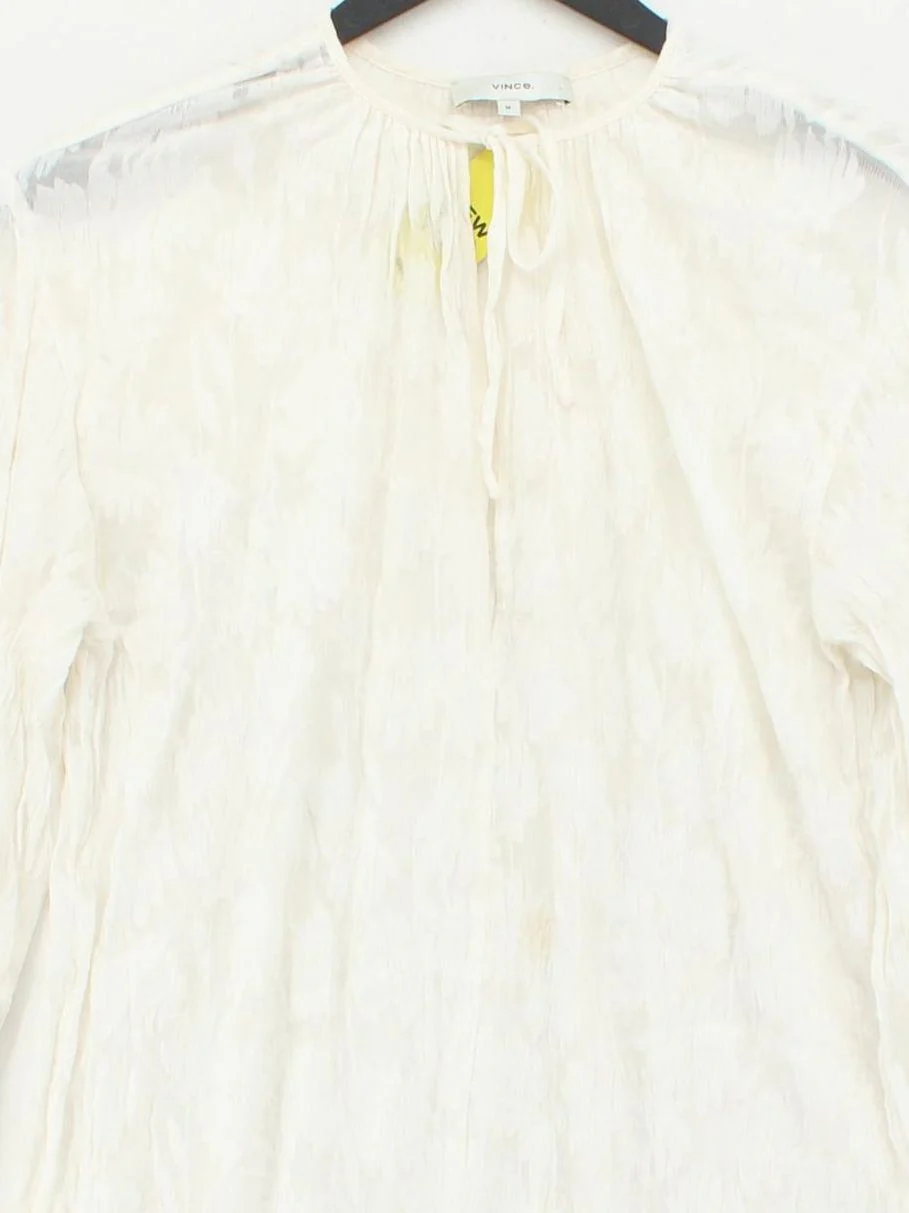 Vince Women's Blouse M White Silk with Cotton Long Sleeve Collared Basic - Image 3