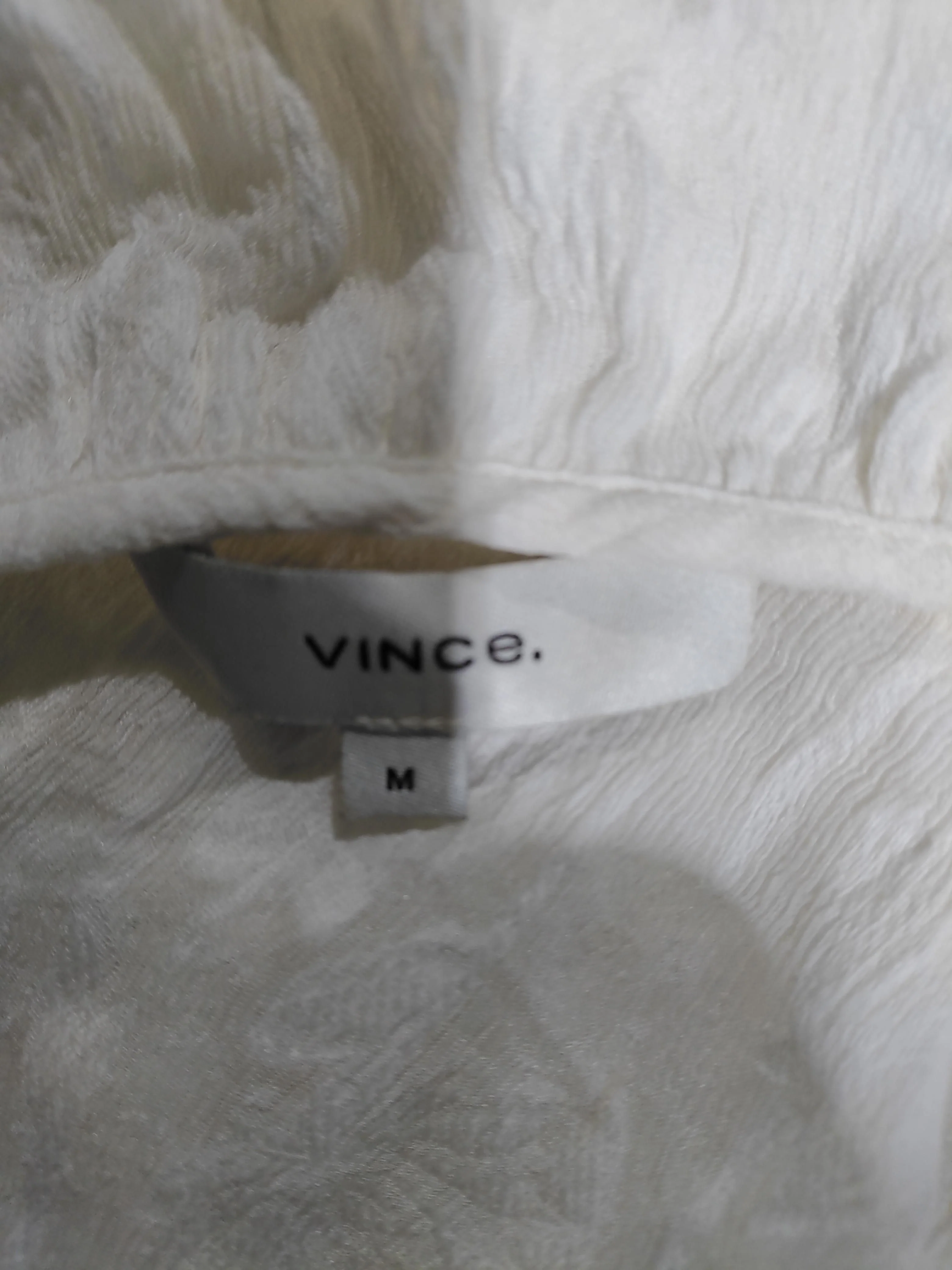 Vince Women's Blouse M White Silk with Cotton Long Sleeve Collared Basic - Image 6