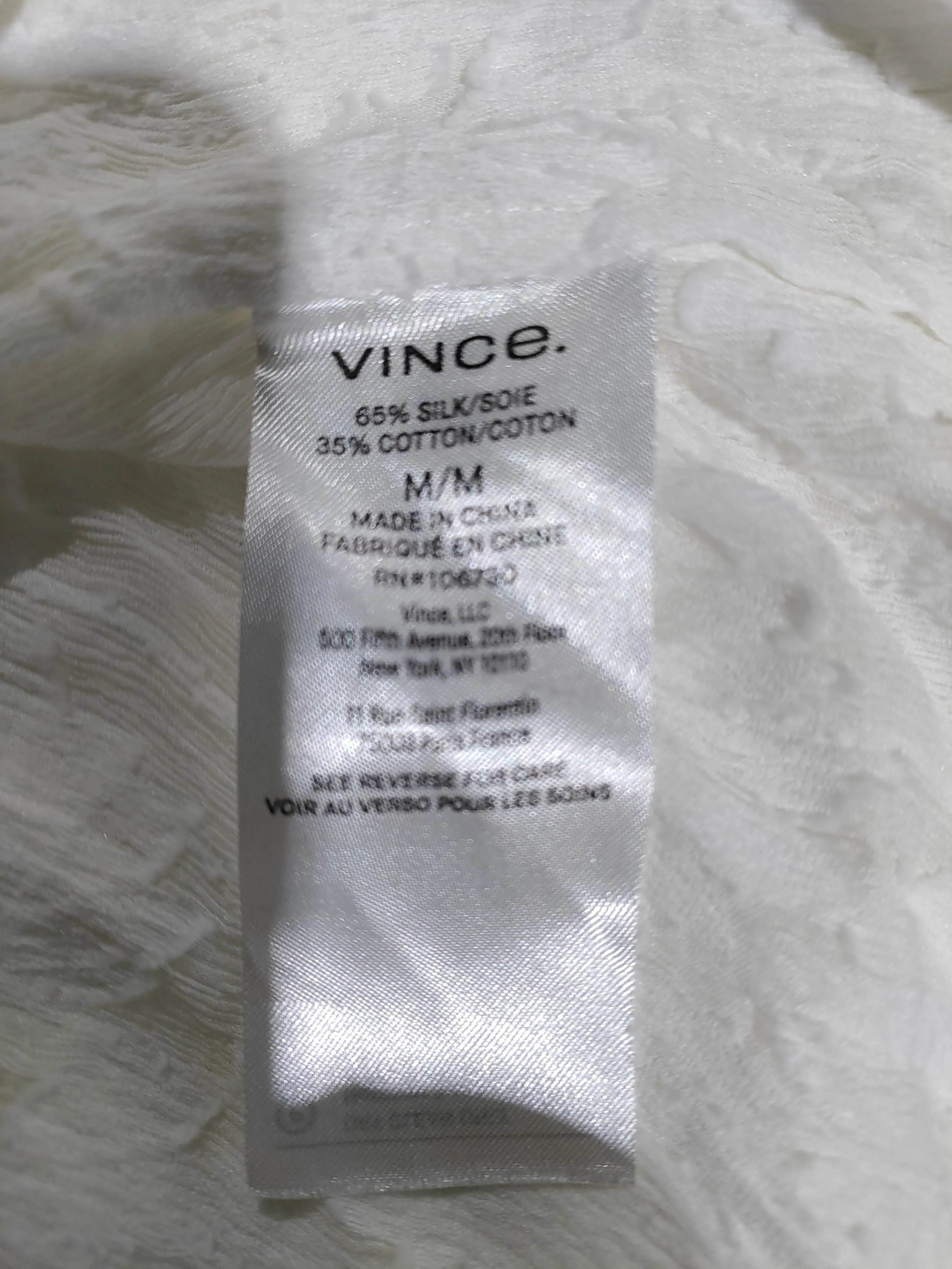 Vince Women's Blouse M White Silk with Cotton Long Sleeve Collared Basic - Image 7