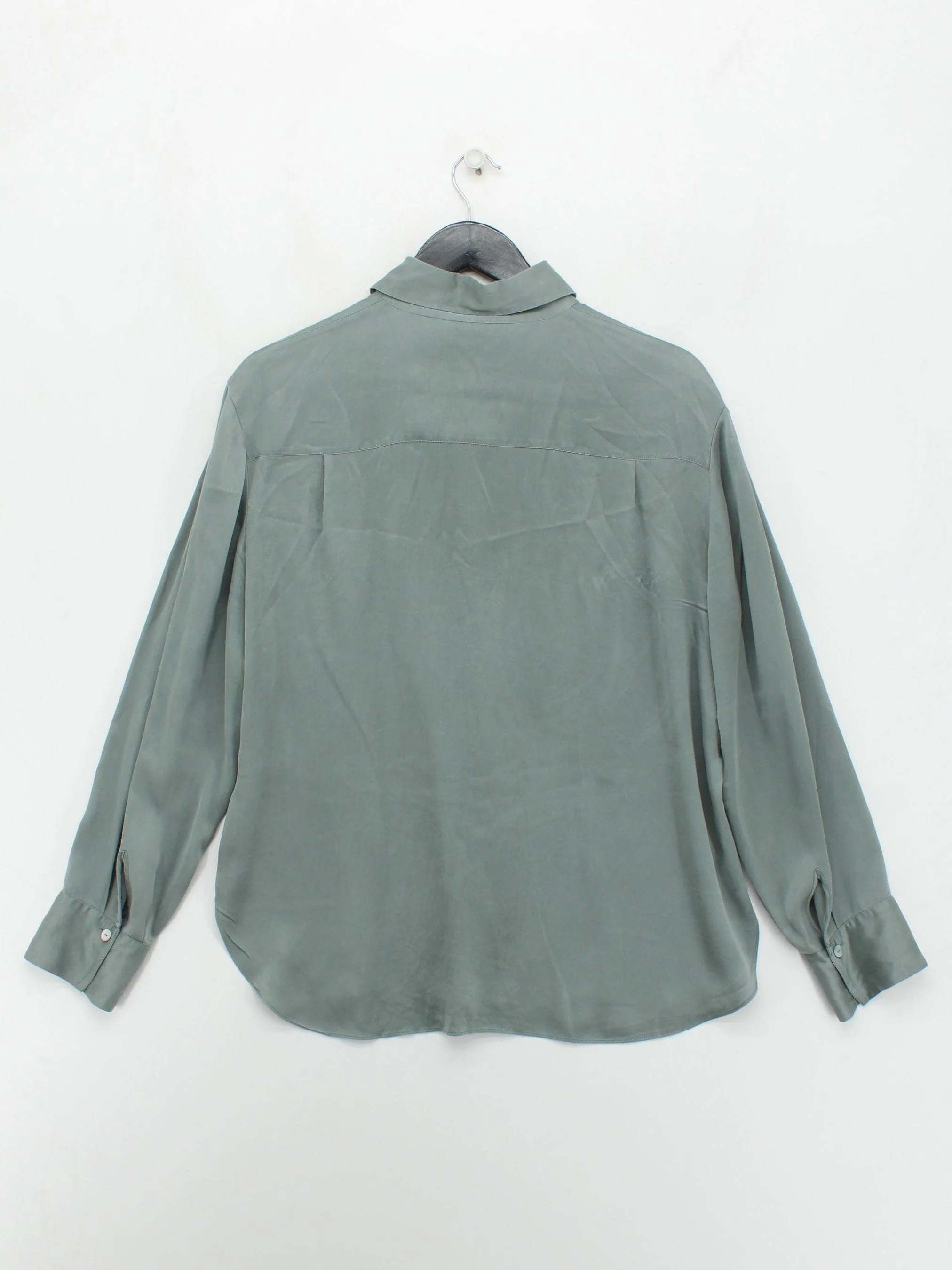 Vince Women's Shirt L Green 100% Silk Long Sleeve Collared Basic - Image 2