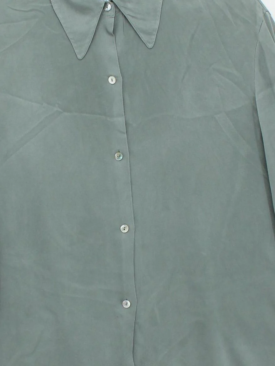 Vince Women's Shirt L Green 100% Silk Long Sleeve Collared Basic - Image 3