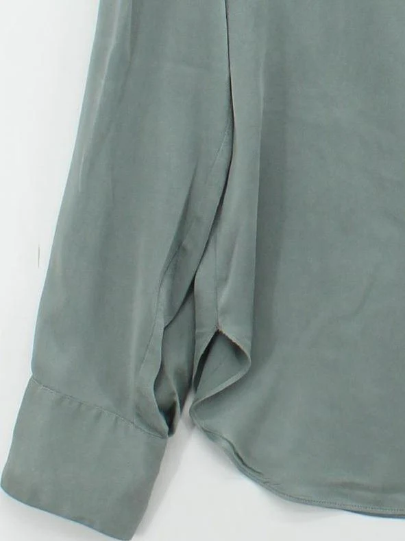 Vince Women's Shirt L Green 100% Silk Long Sleeve Collared Basic - Image 4