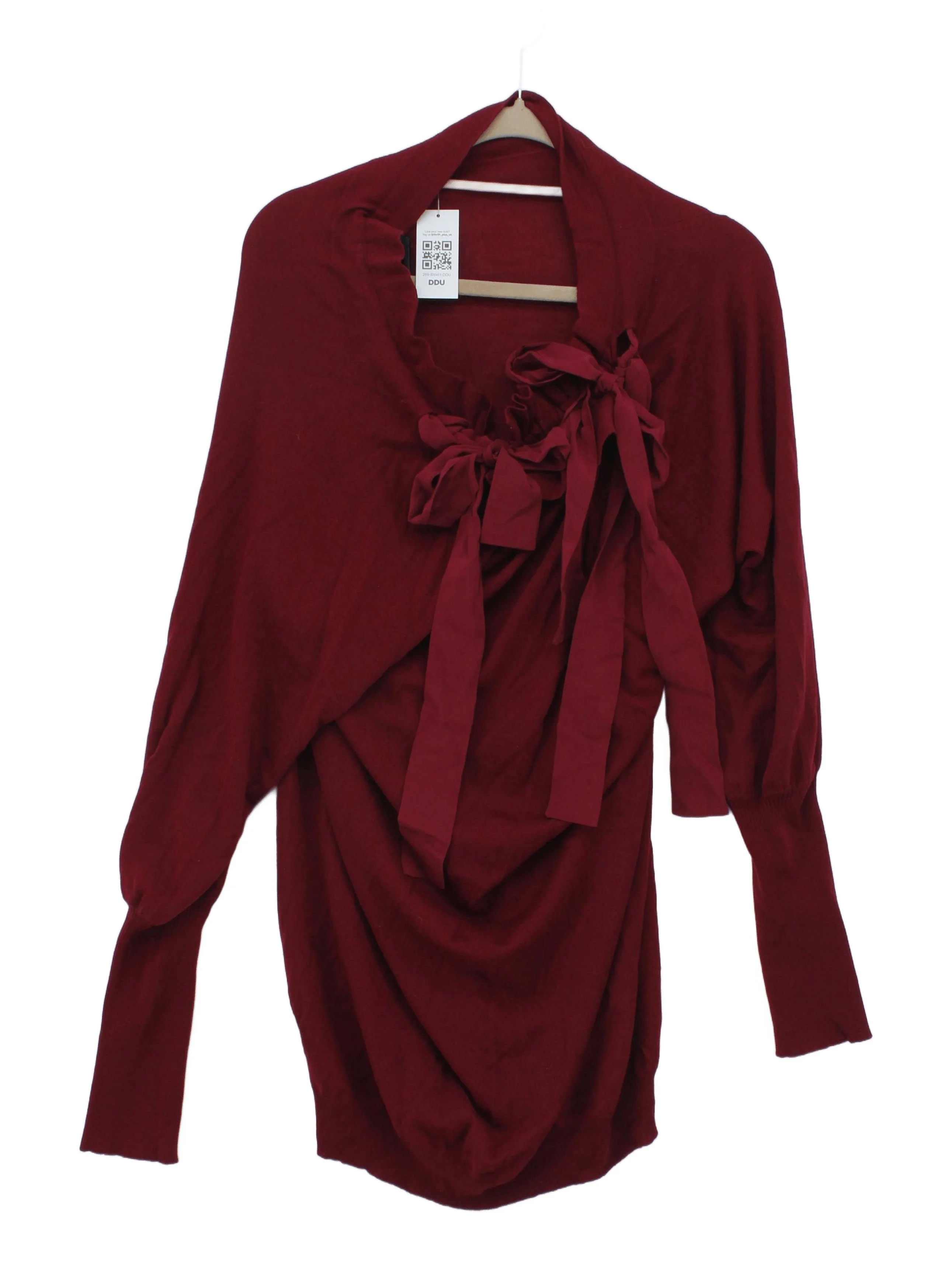 VIONNET Women's Top UK 12 Red Wool with Silk Long Sleeve Round Neck Basic