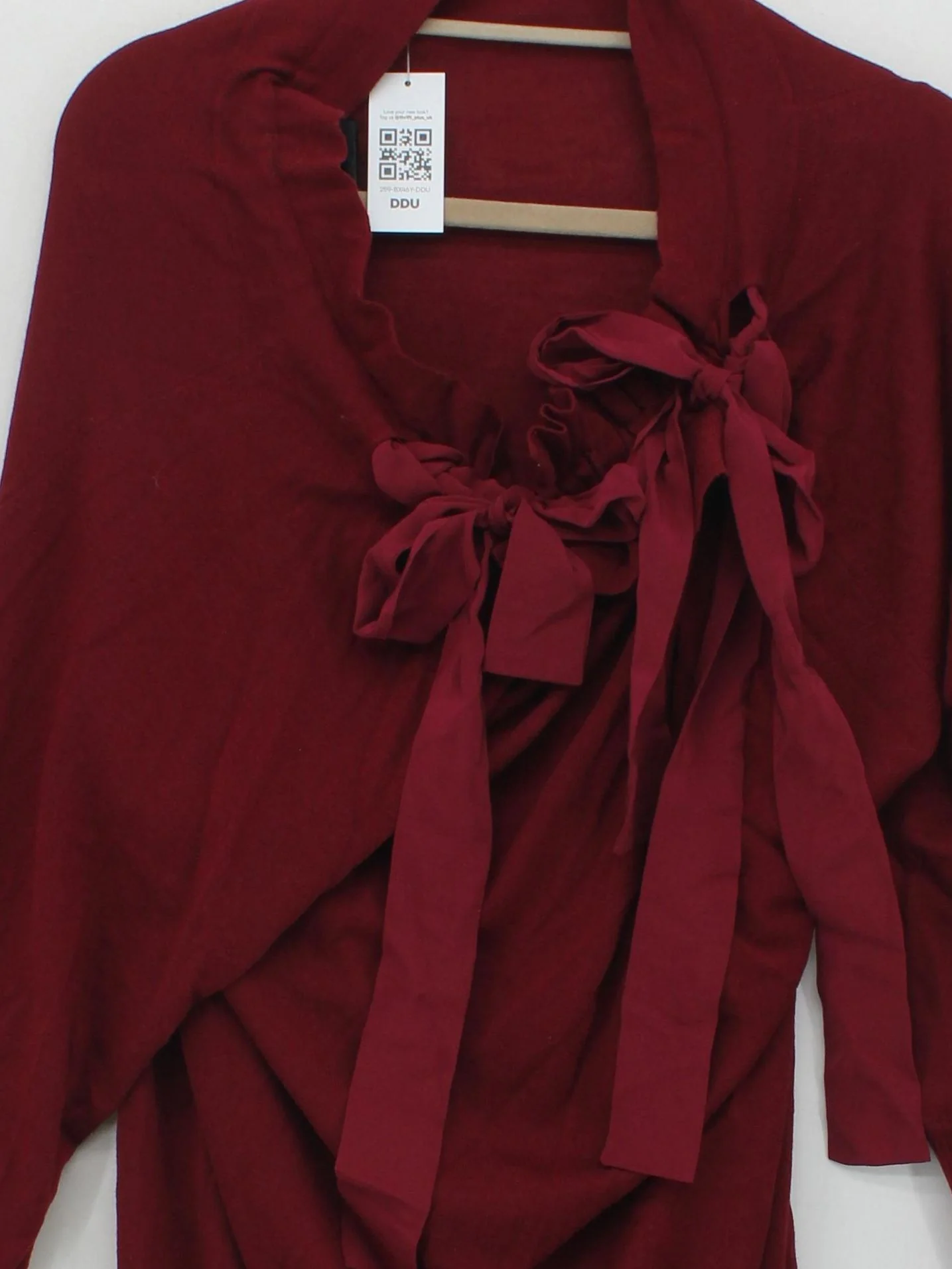 VIONNET Women's Top UK 12 Red Wool with Silk Long Sleeve Round Neck Basic - Image 3
