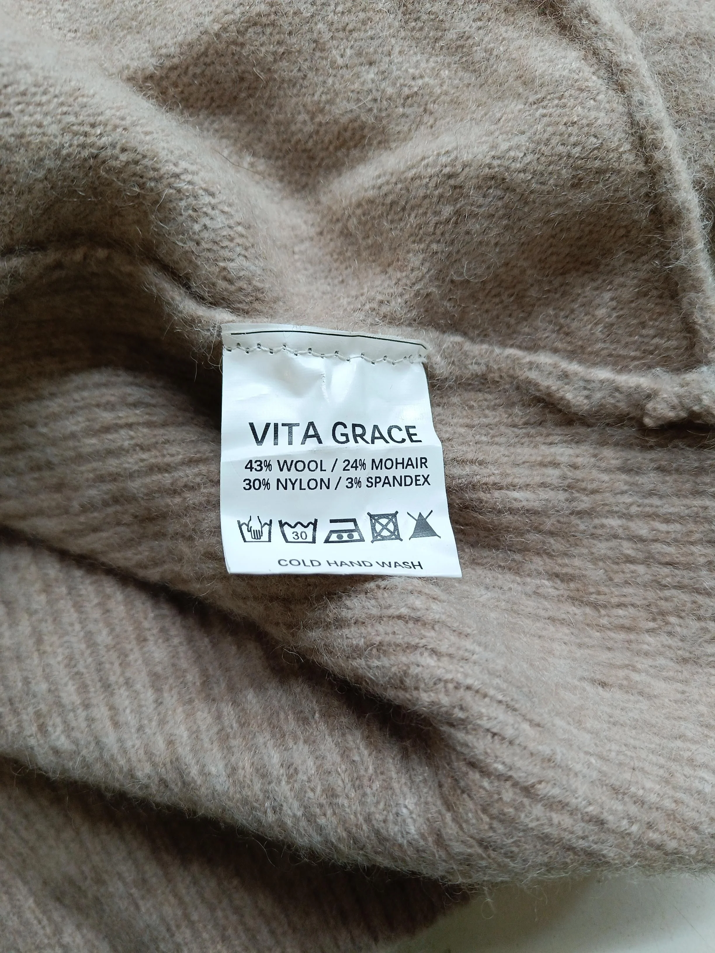Vita Grace Women's Jumper UK 10 Tan Wool with Mohair, Nylon, Spandex Pullover - Image 6