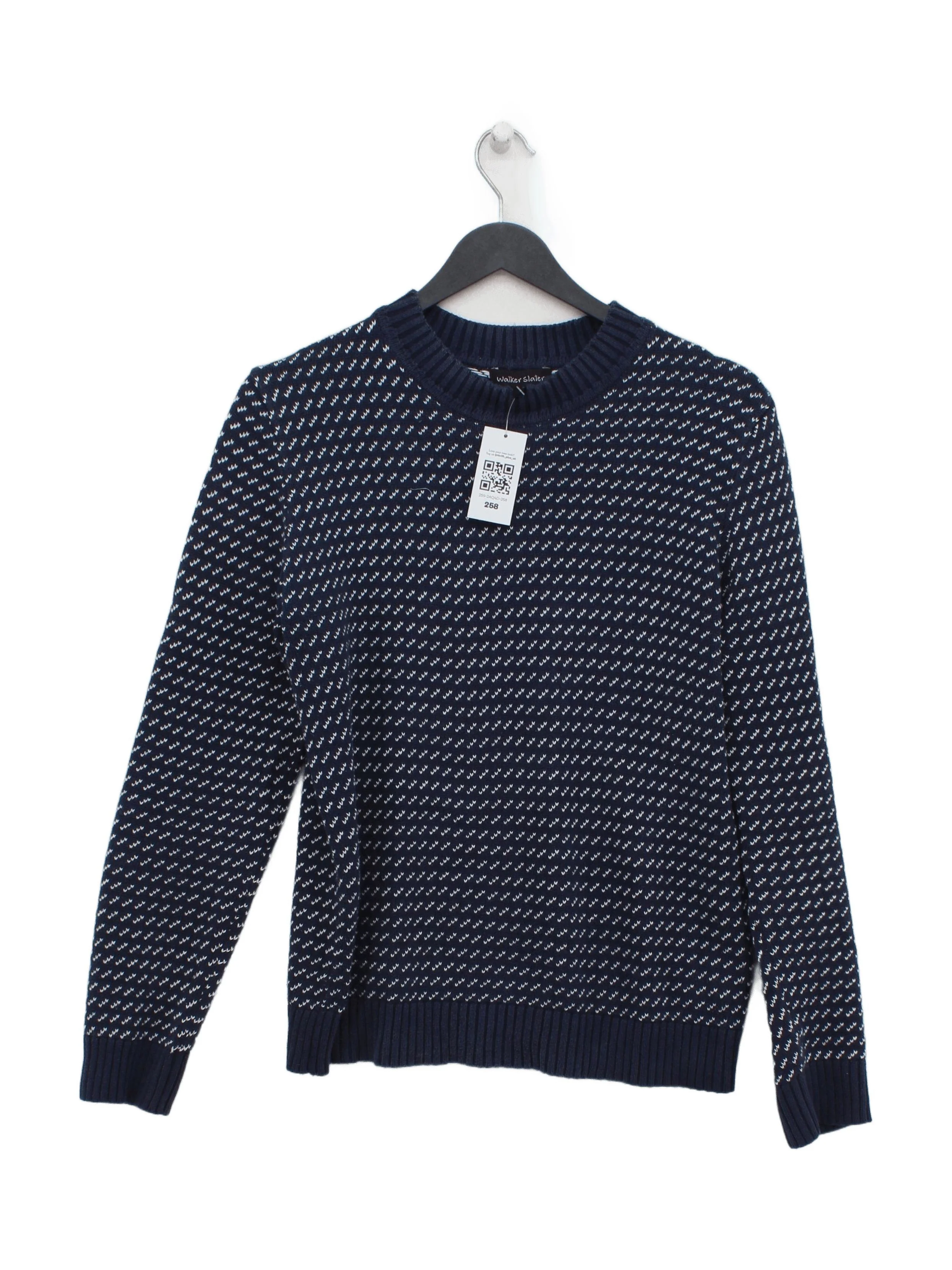 Walker Slater Men's Jumper S Blue Geometric 100% Cotton Crew Neck Pullover