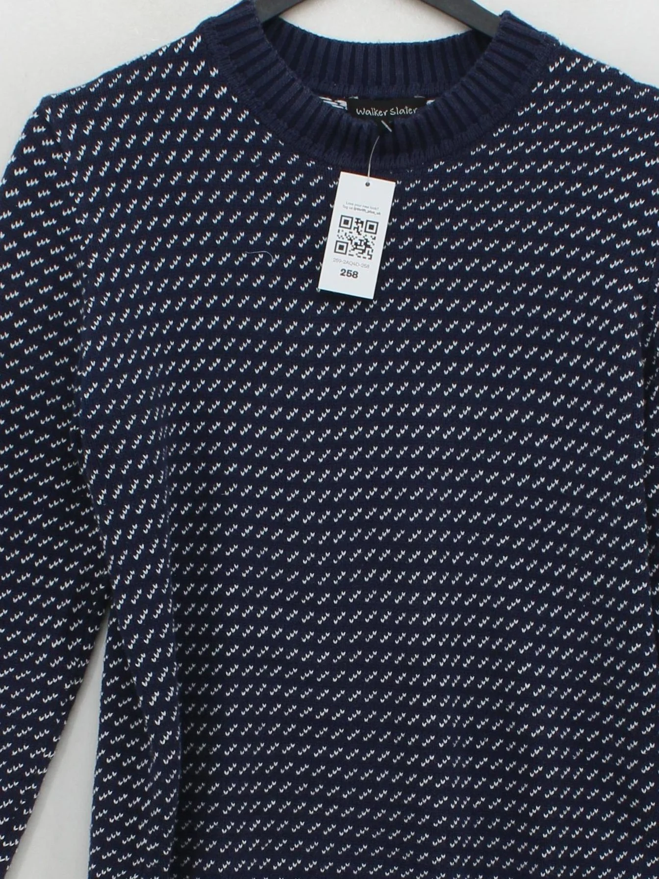 Walker Slater Men's Jumper S Blue Geometric 100% Cotton Crew Neck Pullover - Image 3