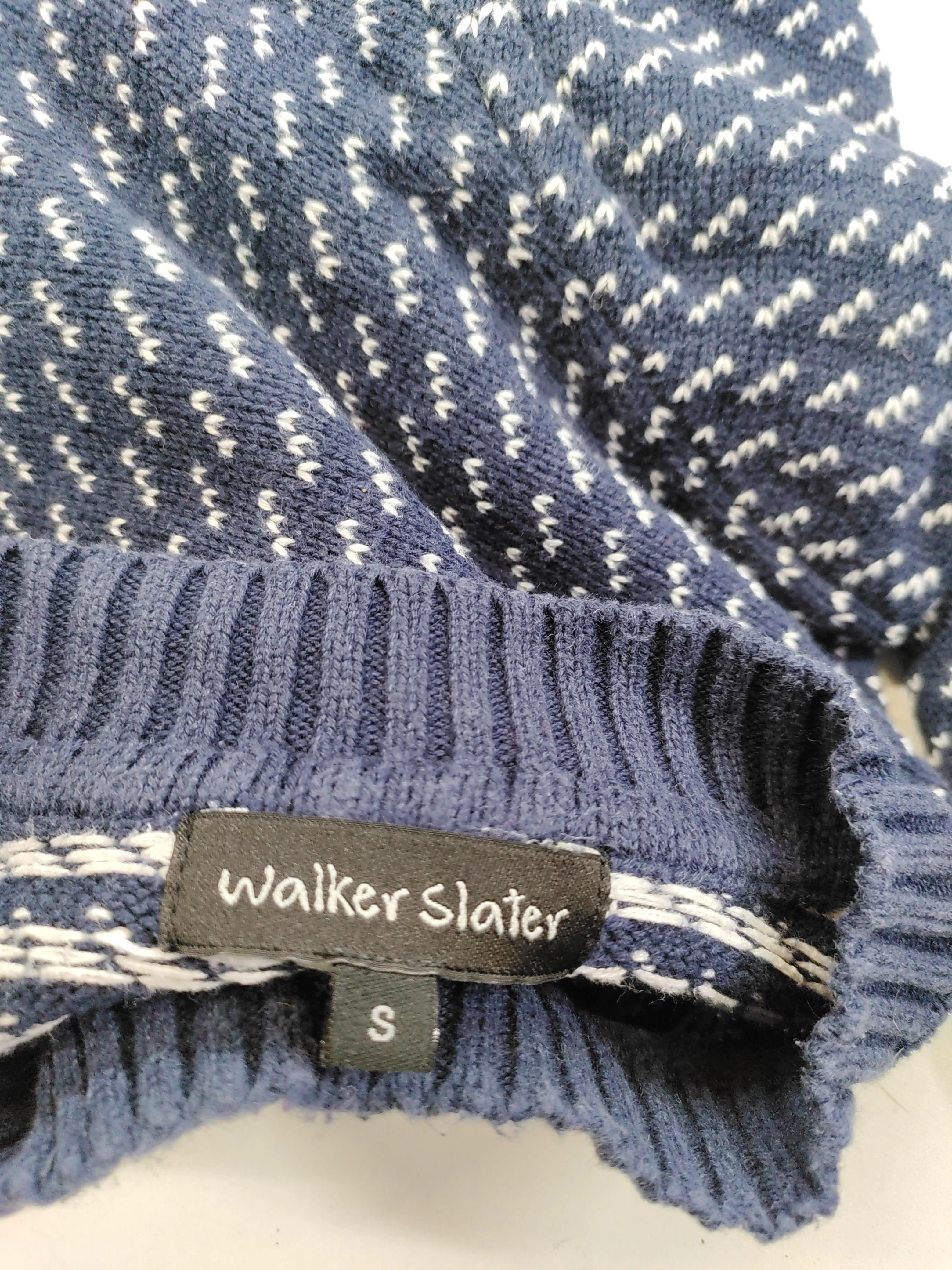 Walker Slater Men's Jumper S Blue Geometric 100% Cotton Crew Neck Pullover - Image 5