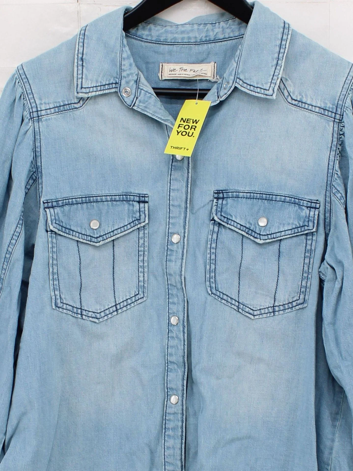 We The Free Women's Shirt M Blue 100% Cotton Long Sleeve Collared Basic - Image 3