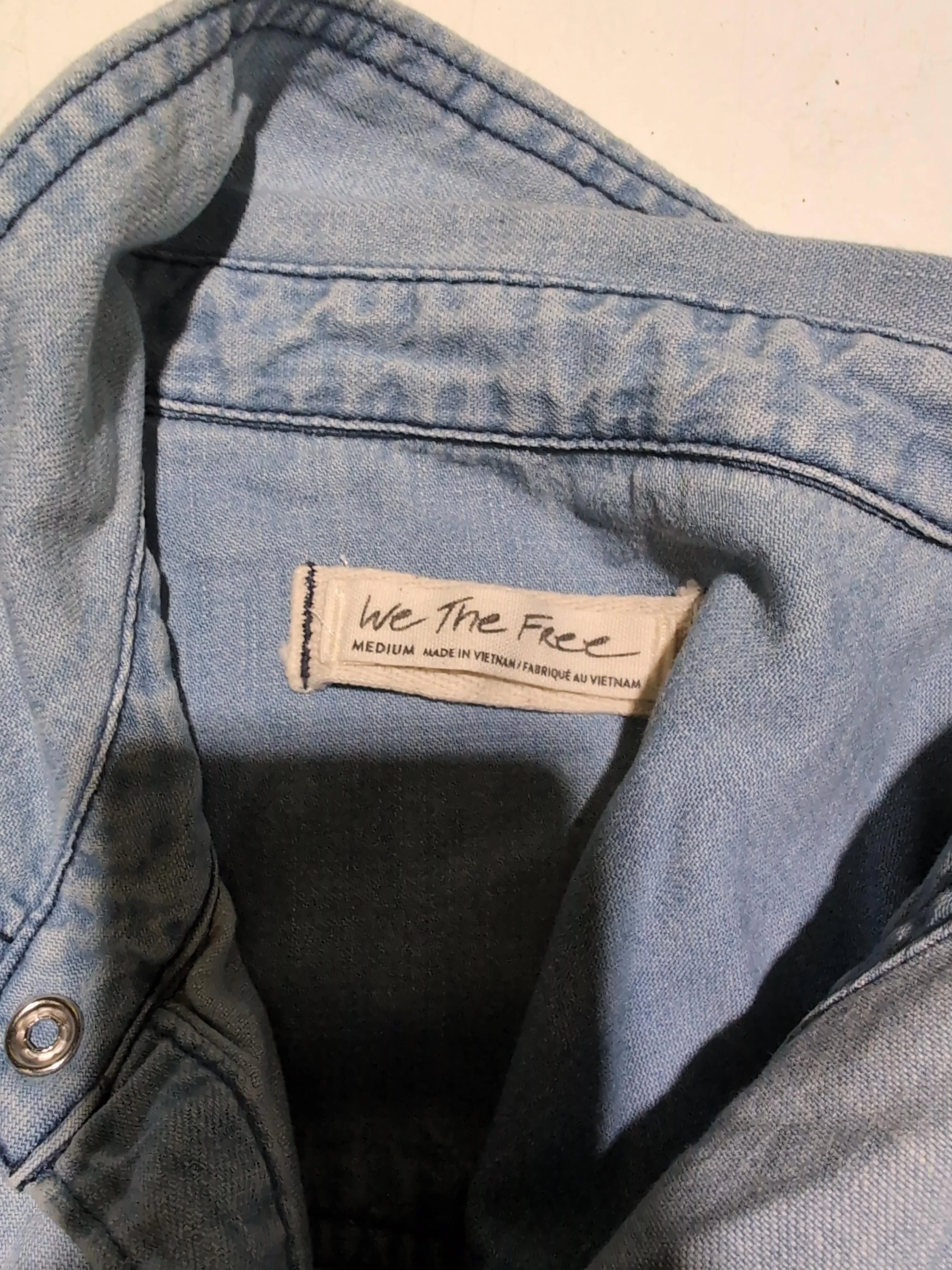 We The Free Women's Shirt M Blue 100% Cotton Long Sleeve Collared Basic - Image 5