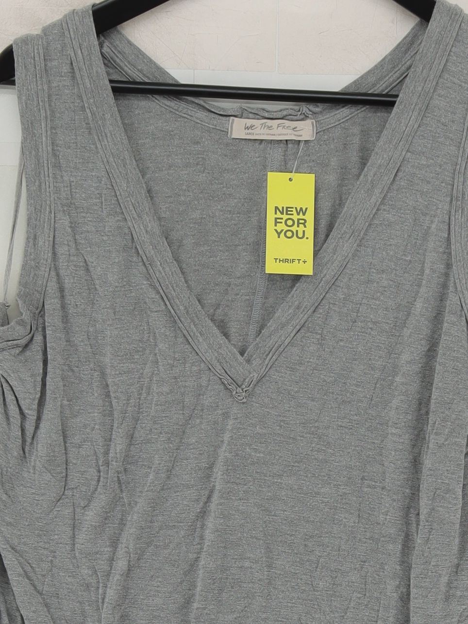 We The Free Women's T-Shirt L Grey Viscose with Elastane Sleeveless V-Neck Basic - Image 3