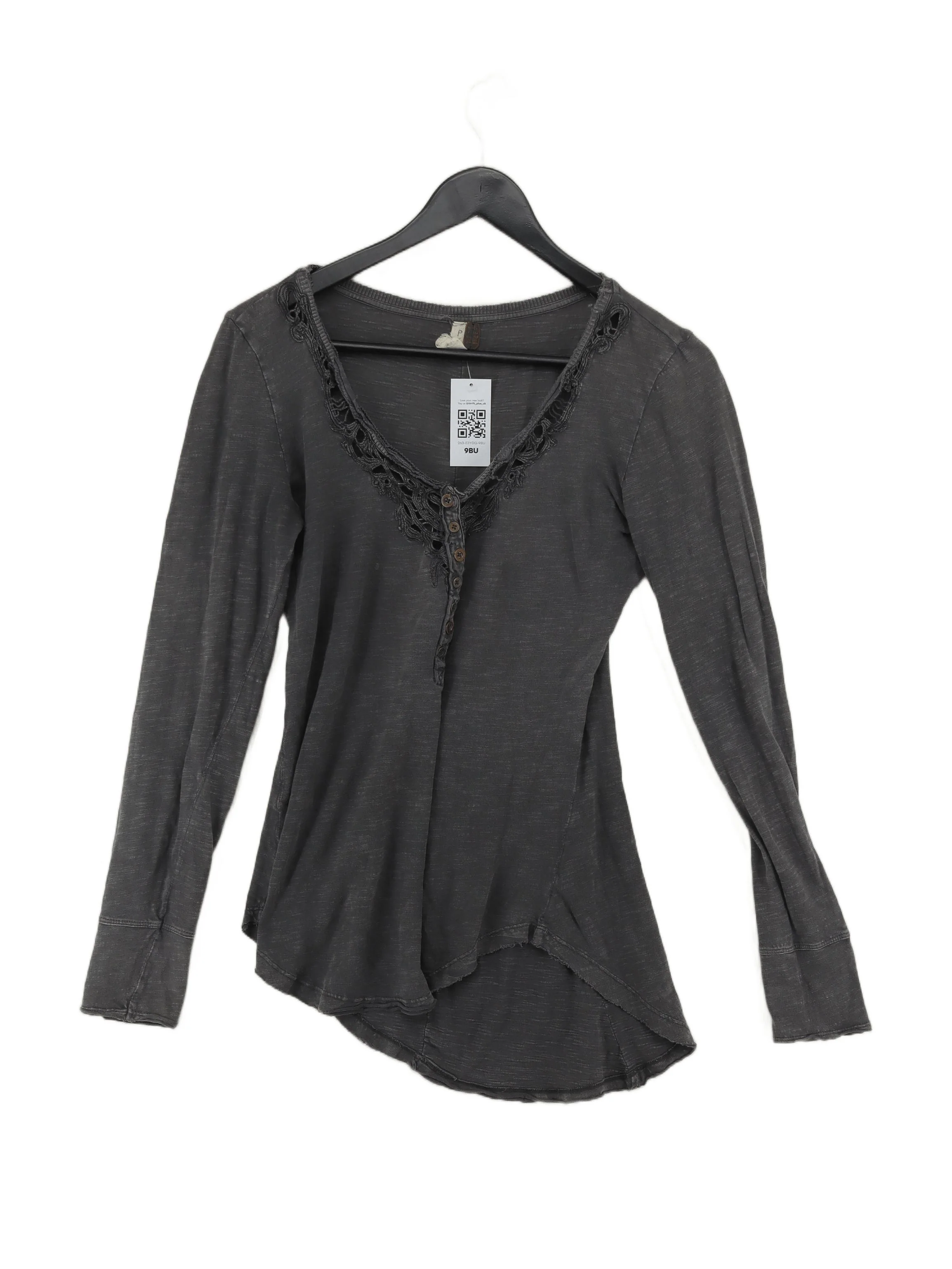We The Free Women's Top S Grey 100% Cotton Long Sleeve V-Neck Basic