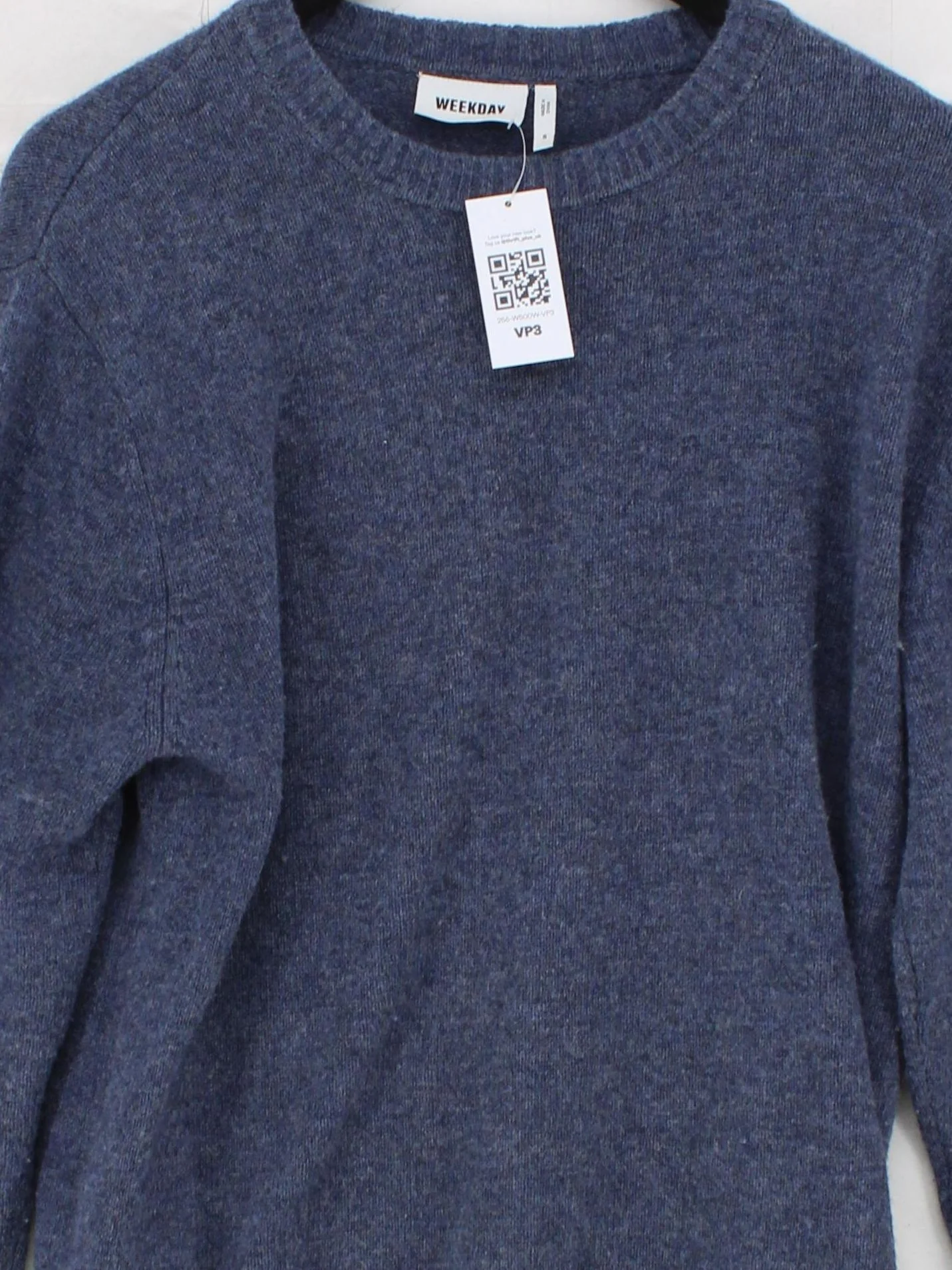 Weekday Men's Jumper S Blue 100% Wool Crew Neck Pullover - Image 3