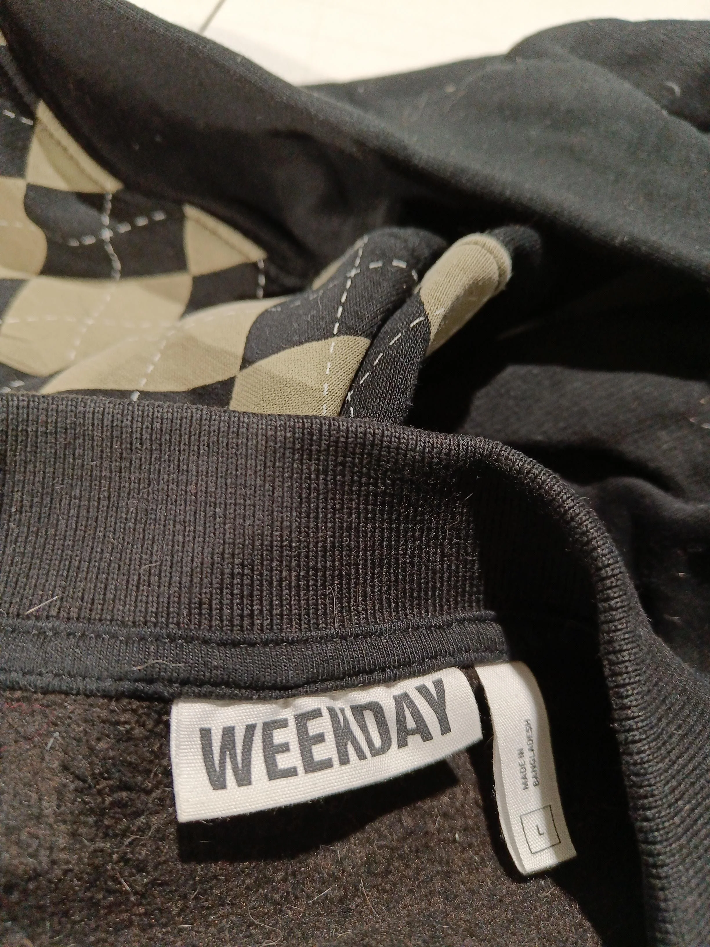 Weekday Men's Polo L Black Argyle Cotton with Polyester Basic - Image 5