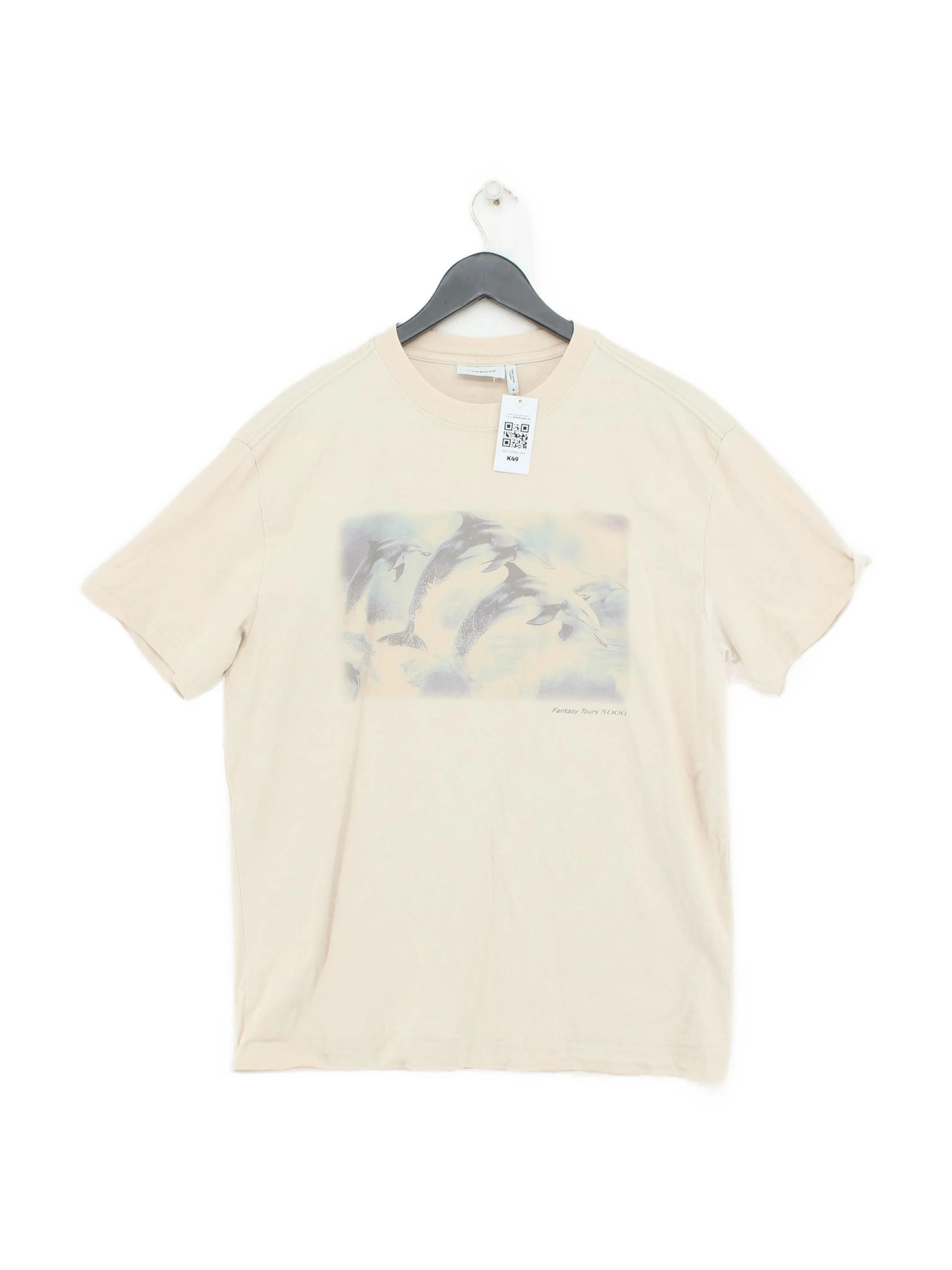 Weekday Men's T-Shirt M Cream Graphic 100% Cotton Basic
