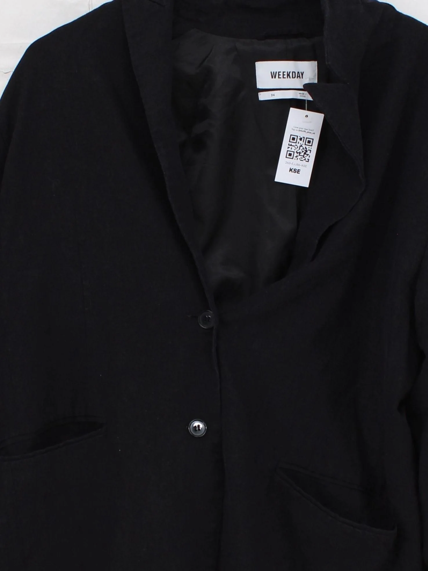 Weekday Women's Blazer UK 6 Black Linen with Viscose, Polyester Overcoat - Image 3