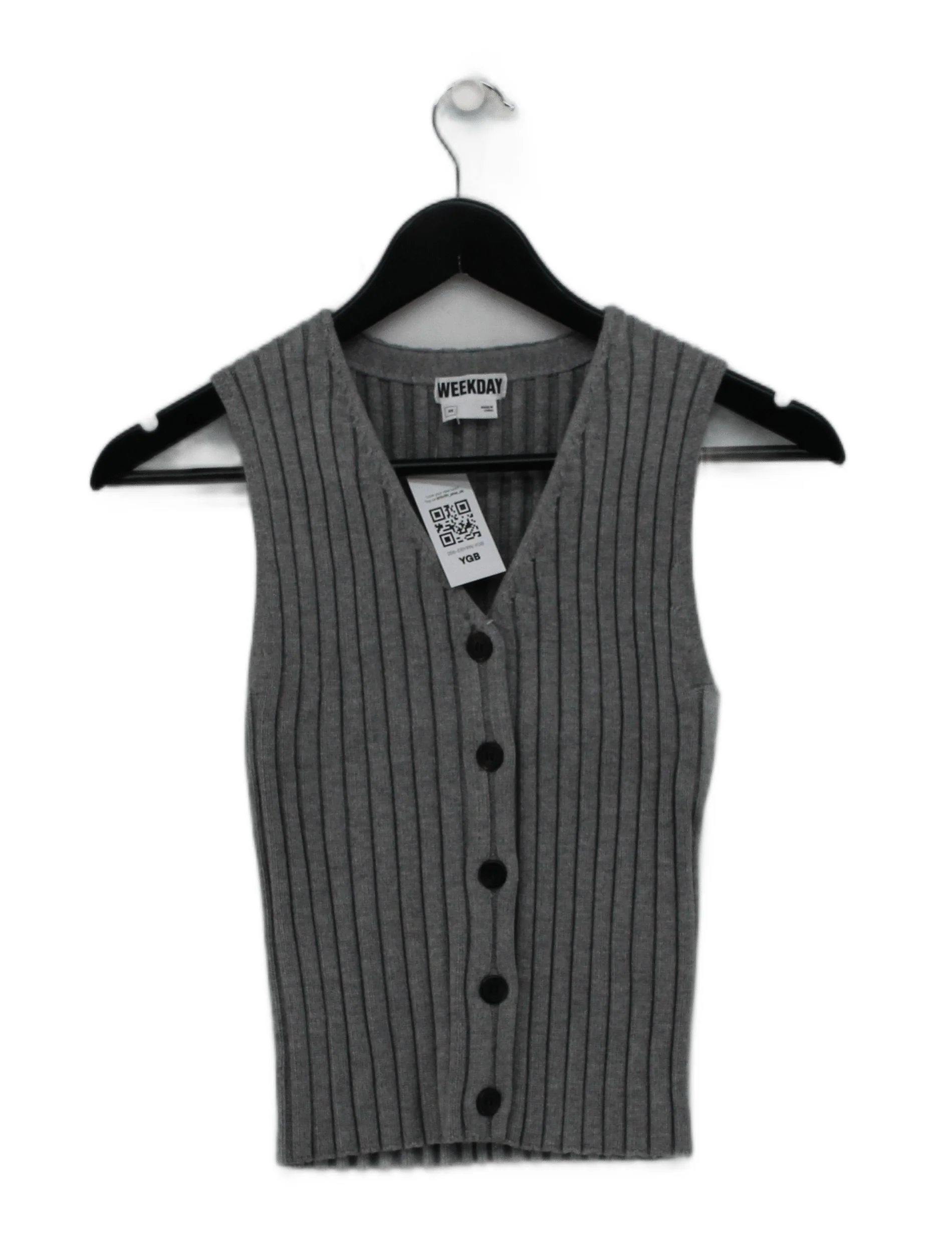 Weekday Women's Cardigan XS Grey Viscose with Polyester V-Neck Cardigan