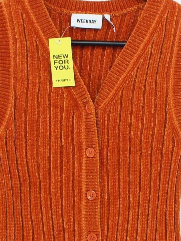 Weekday Women's Cardigan XS Orange Polyester with Polyamide V-Neck Cardigan - Image 3