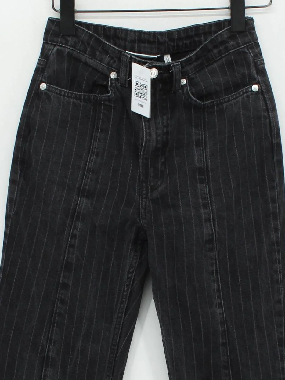 Weekday Women's Jeans UK 6 Black Striped 100% Cotton Flared - Image 3