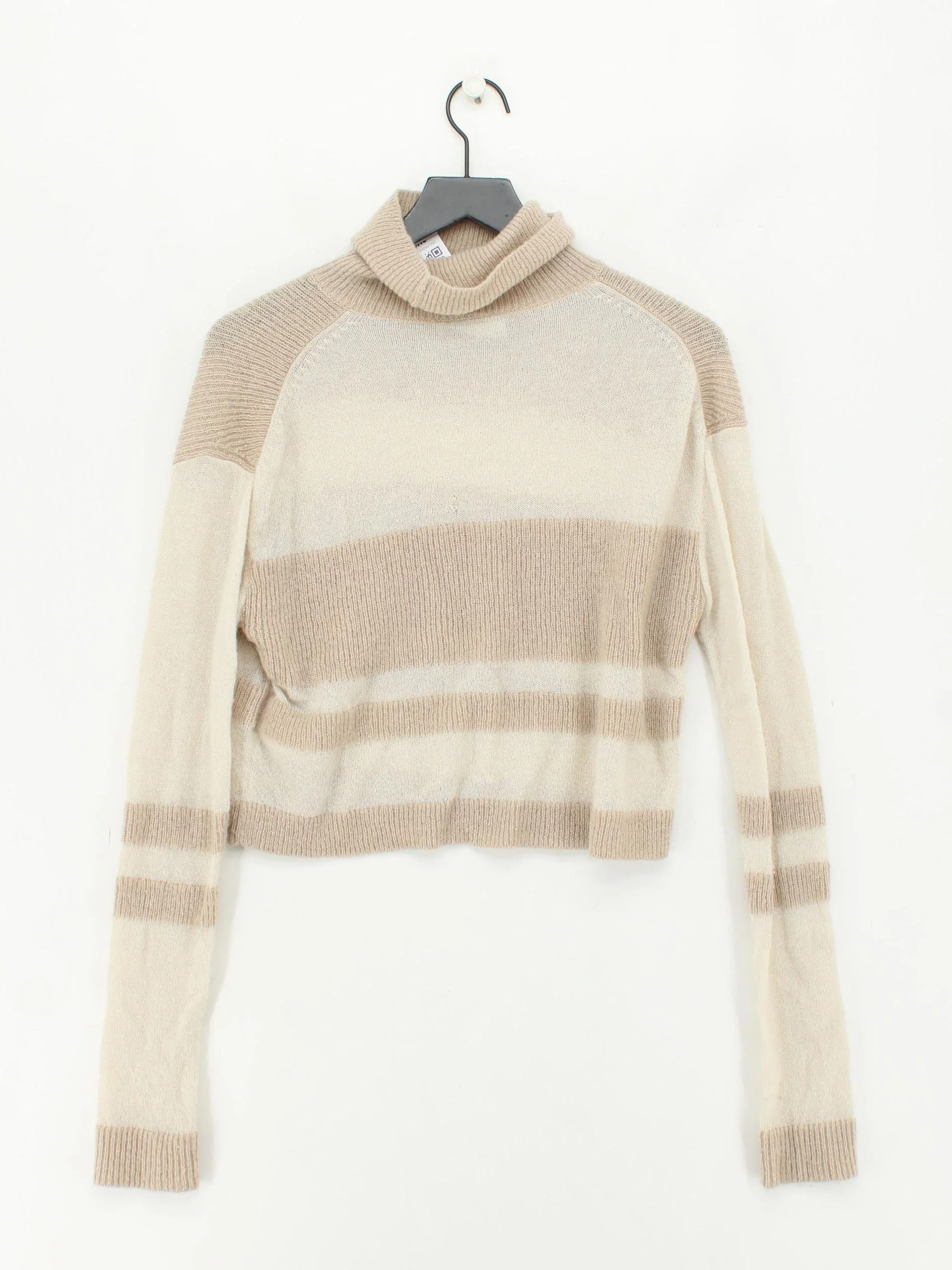 Weekday Women's Jumper L Cream Striped Polyamide with Wool Roll Neck Pullover - Image 2
